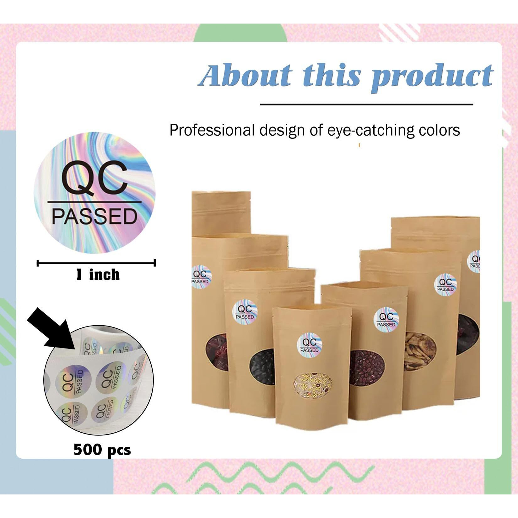 Qc Passed Stickers 1" 500 Pcs Hologram Qc Pass Stickers For Warehouse Inventory Quality Control Check Tested Pass Approval