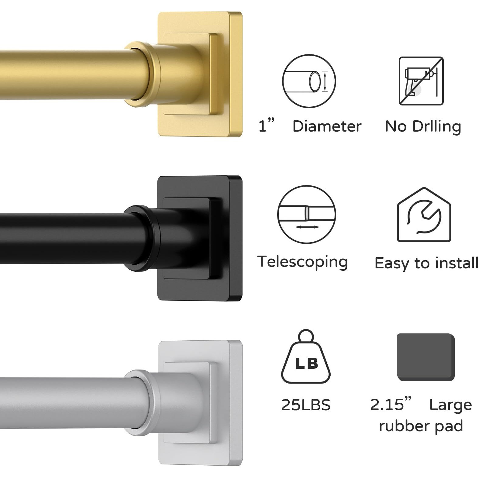 Uiosanrt Gold Shower Curtain Rod 31-68 Inches Non-Slip Shower Rod Tension Mounted No Drill Shower Curtain Rods Spring Tension Rod Adjustable Tension Curtain Rod For Windows Bathroom