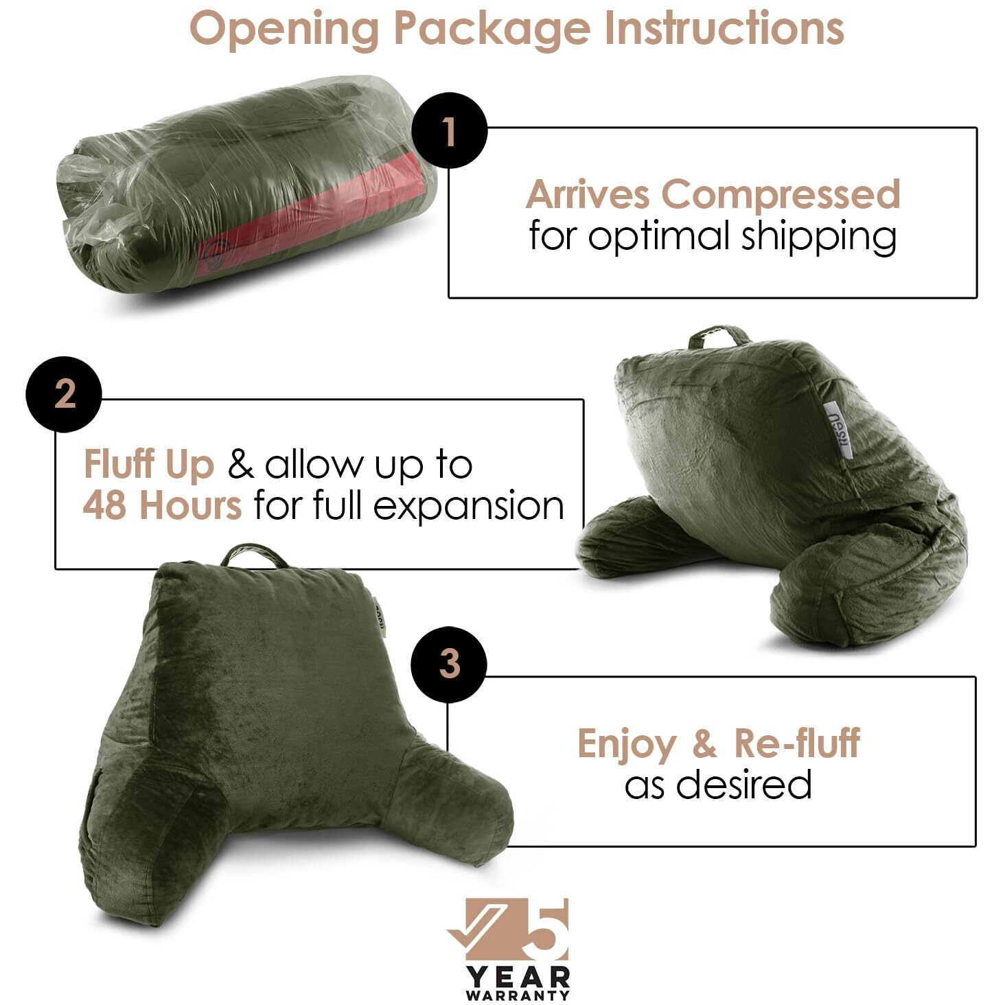 Nestl Reading Pillow For Kids, Small Bed Pillow, Back Pillow For Sitting In Bed, Memory Foam Chair Pillow, Reading & Bed Rest Pillows, Olive Green Back Pillow For Bed, Arm Pillow With Pockets