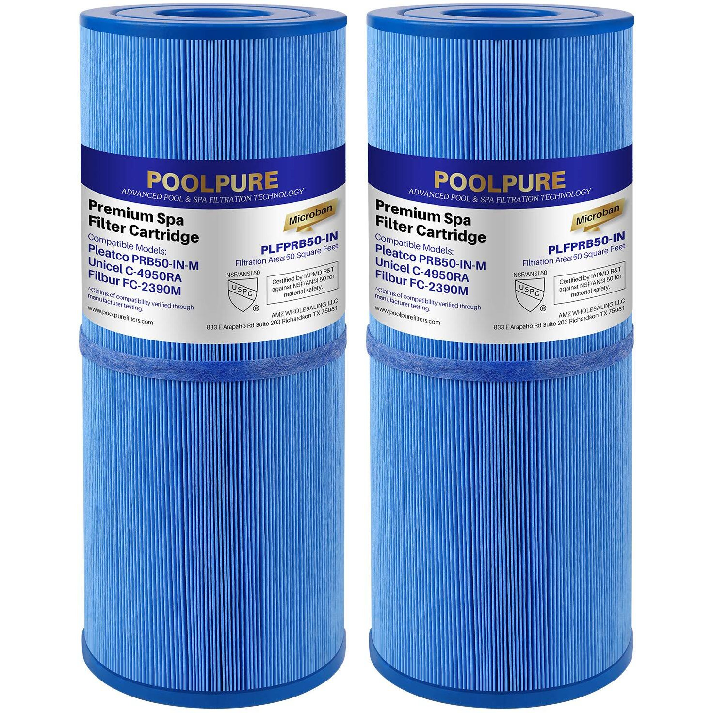 Poolpure Antimicrobial Spa Filter Replacement For Pleatco Prb50-In-M, Unicel C-4950Ra, Guardian 413-212-02, Filbur Fc-2390M,17-2380,Jacuzzi J200 Series Filter,373045, 5X13 Hot Tub Filter, 2 Pack