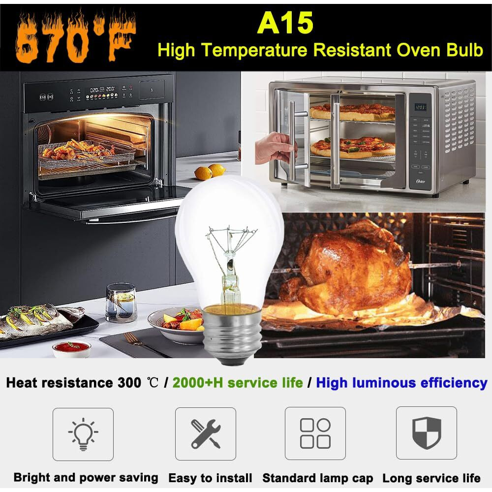 Appliance Oven Light Bulb A15 40W High Temperature 300 Degree Resistant For Microwave Oven 16-Inch Lava Lamp Range Hood Refrigerator Replacement Bulbs,120V E26 Medium Base Warm White Bulb,4-Pack