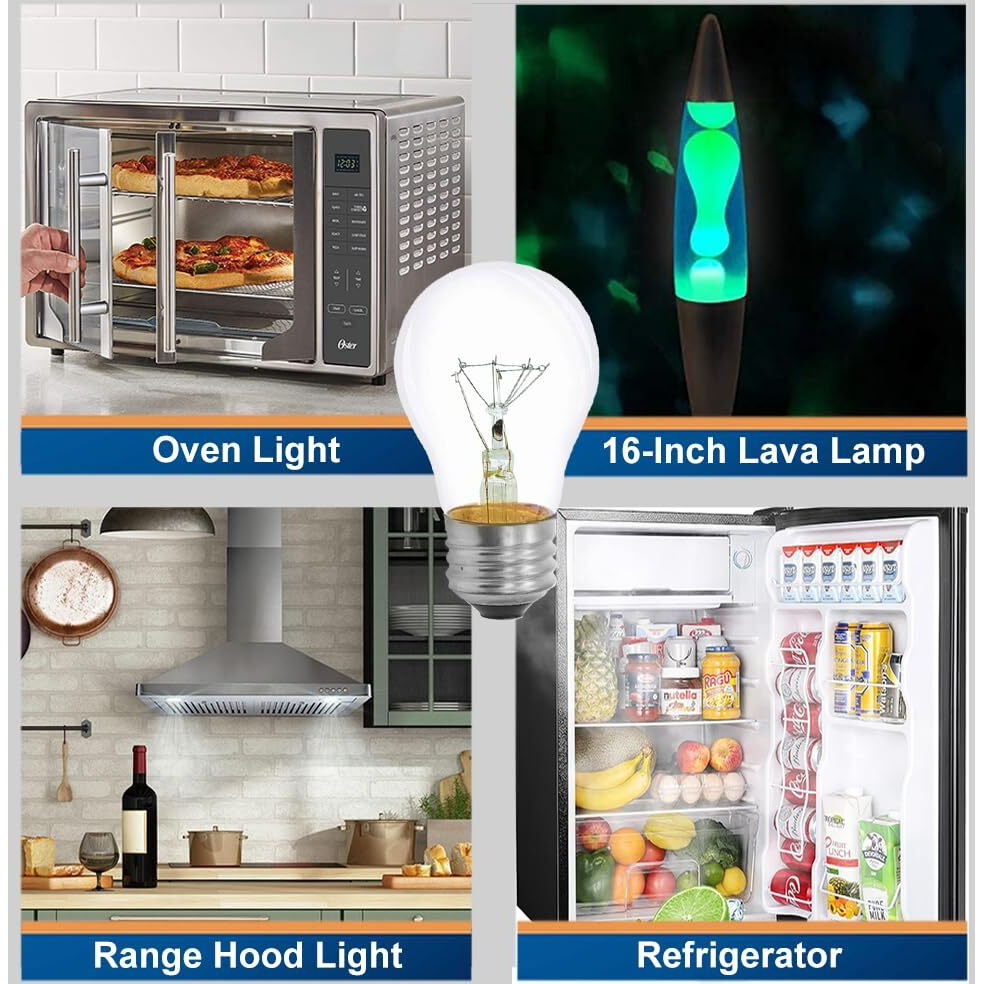 Appliance Oven Light Bulb A15 40W High Temperature 300 Degree Resistant For Microwave Oven 16-Inch Lava Lamp Range Hood Refrigerator Replacement Bulbs,120V E26 Medium Base Warm White Bulb,4-Pack
