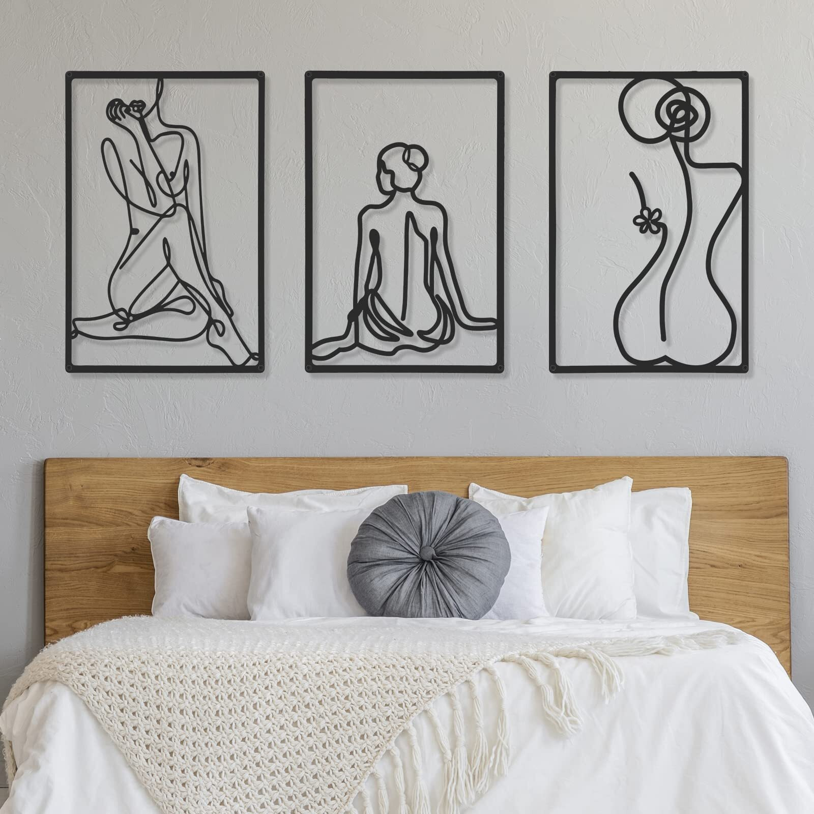 Chengu 3 Pieces Metal Minimalist Abstract Woman Wall Art Line Drawing Wall Art Decor Single Line Female Home Hanging Wall Art Decor For Kitchen Bathroom Living Room (Body Style)