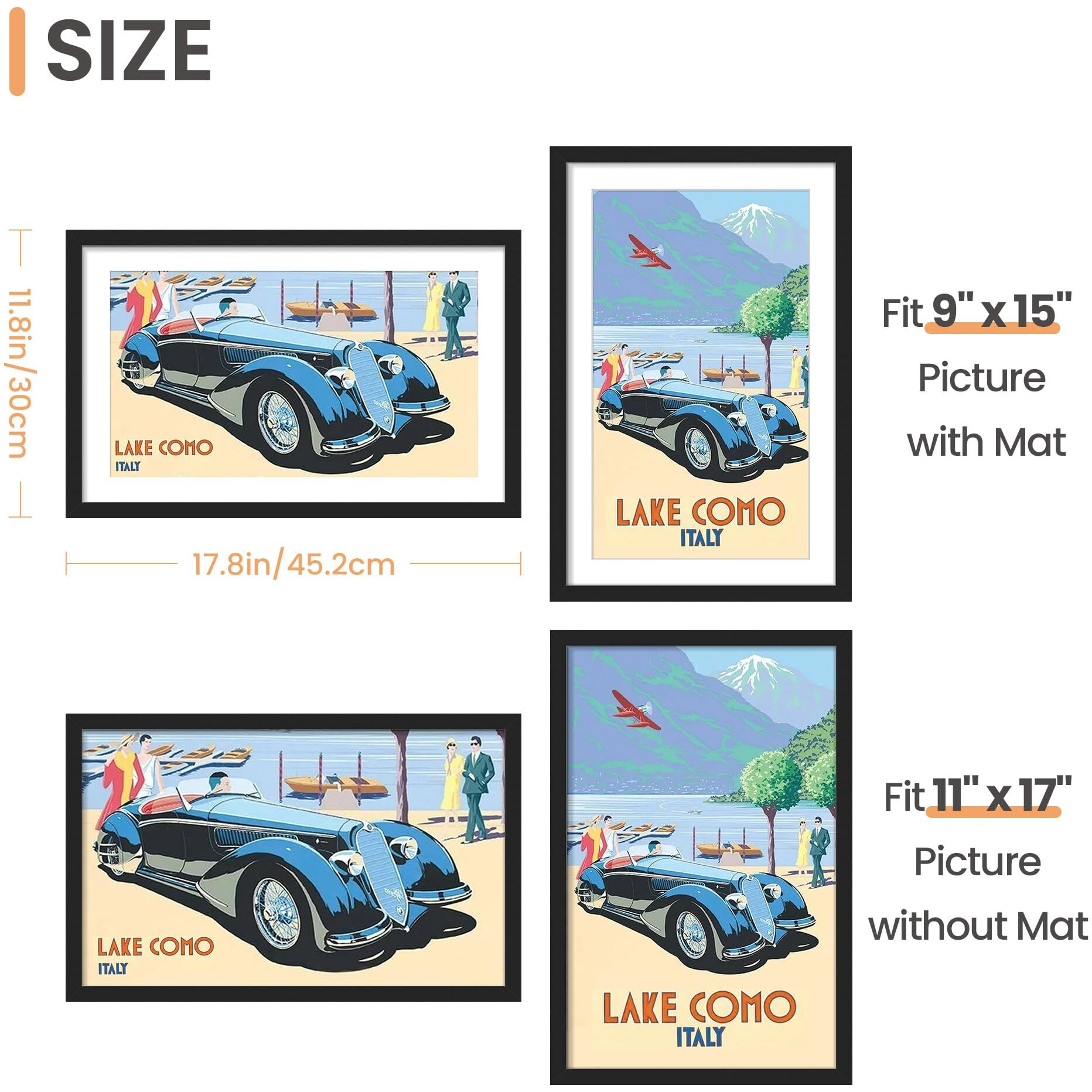 Upsimples 11X17 Picture Frame, Display Pictures 9X15 With Mat Or 11X17 Without Mat, Wall Hanging Photo Frame, Black, 1 Pack