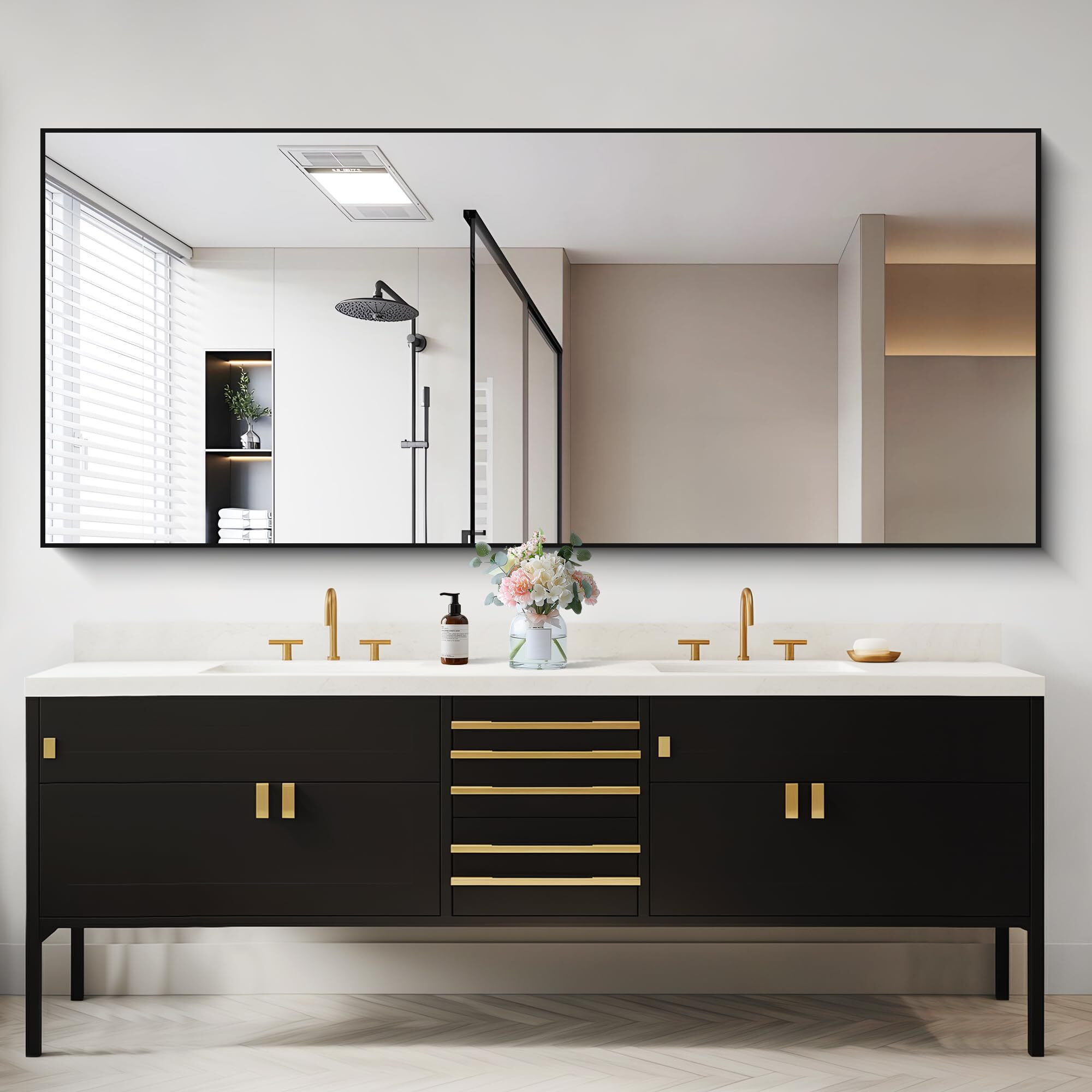 Cofeny 30X72Inch Bathroom Mirror, Black Rectangle Mirror With Thin Frame, Large Rectangular Wall Mirror For Bathroom, Living Roomm, Hair Salon, Big Farmehouse Mirror Hang Horizontal/Vertical