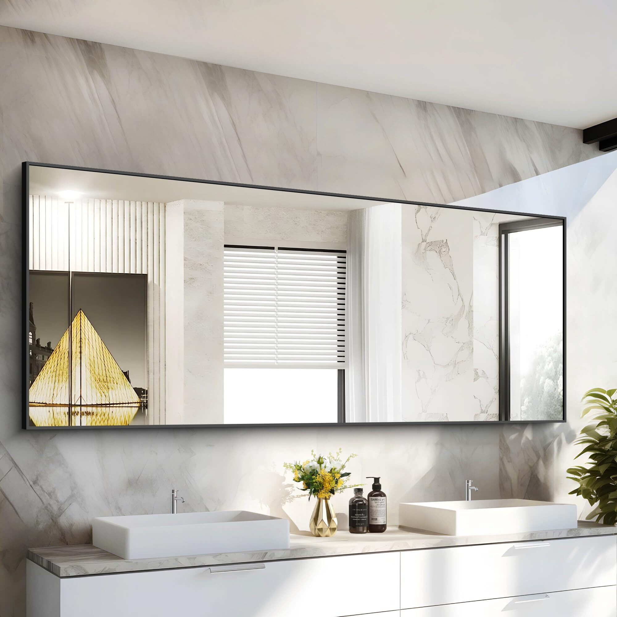 Cofeny 30X72Inch Bathroom Mirror, Black Rectangle Mirror With Thin Frame, Large Rectangular Wall Mirror For Bathroom, Living Roomm, Hair Salon, Big Farmehouse Mirror Hang Horizontal/Vertical