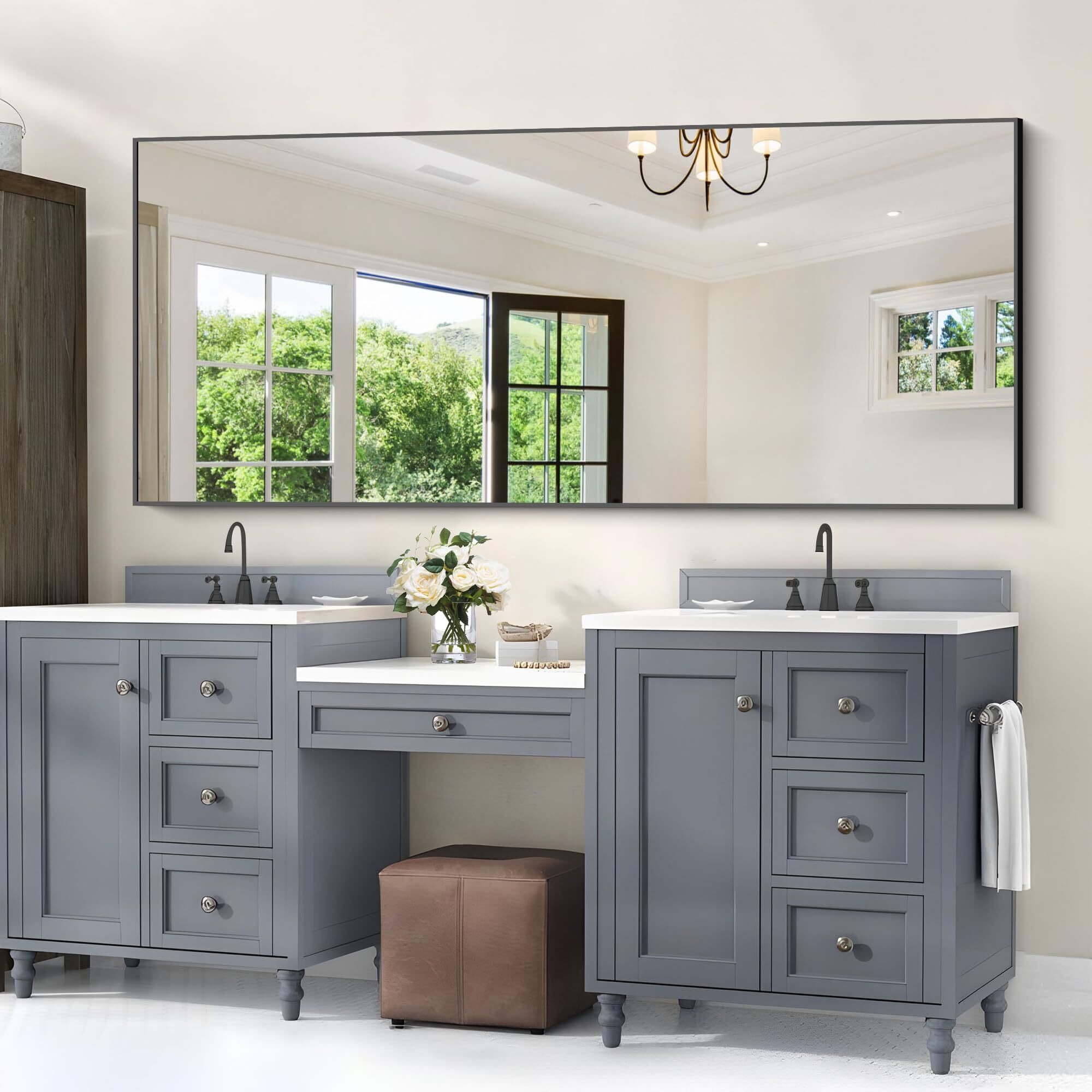 Cofeny 30X72Inch Bathroom Mirror, Black Rectangle Mirror With Thin Frame, Large Rectangular Wall Mirror For Bathroom, Living Roomm, Hair Salon, Big Farmehouse Mirror Hang Horizontal/Vertical