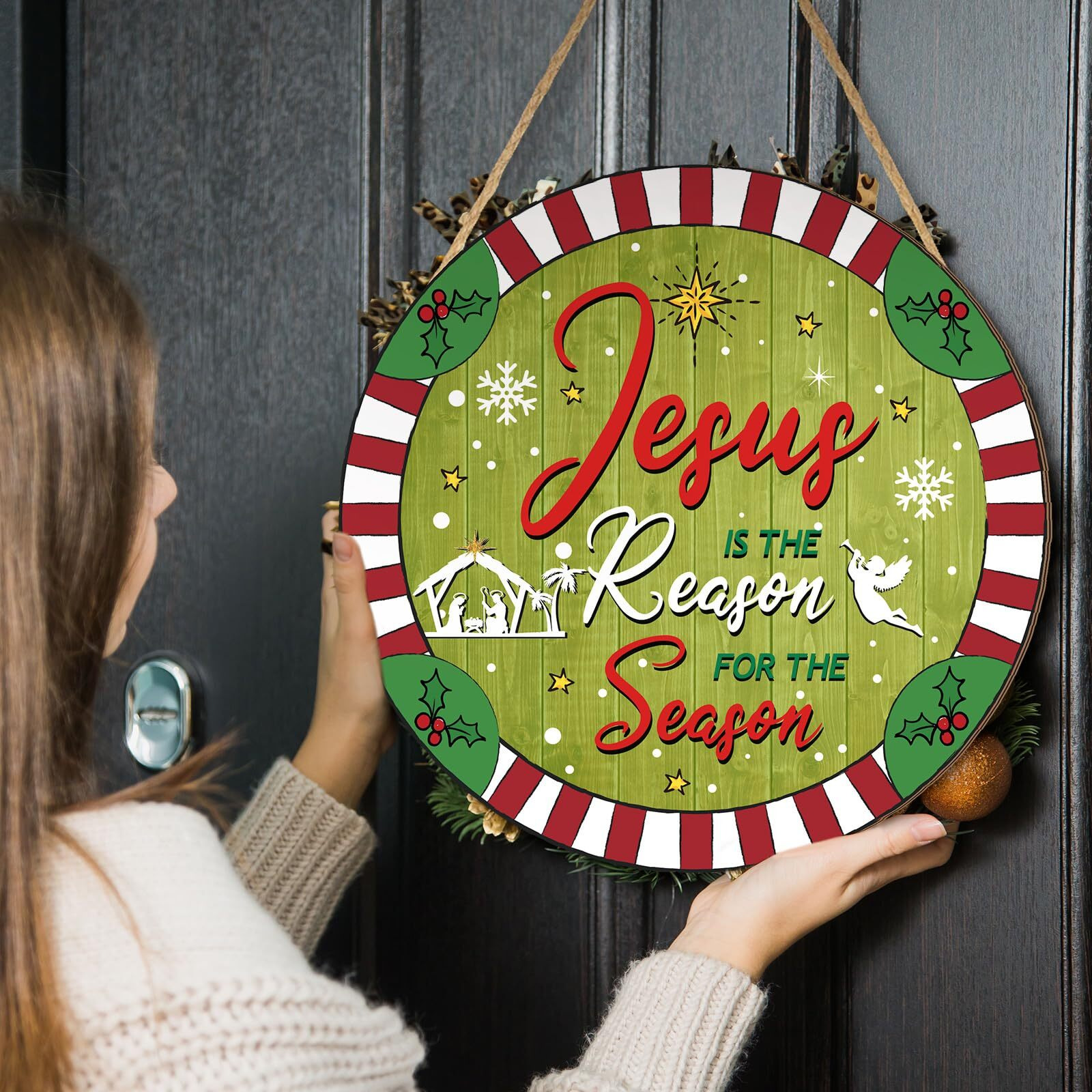 Wesiti Christmas Wooden Door Wreath Jesus Is The Reason For The Season Xmas Door Hanging Sign Jesus Is The Reason For The Season Xmas Door Hanging Sign Christmas Decorations For Front Door Wall