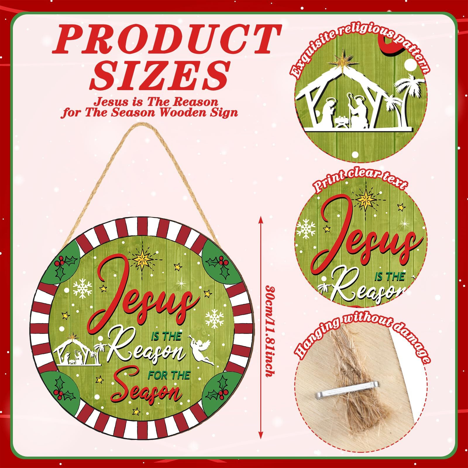 Wesiti Christmas Wooden Door Wreath Jesus Is The Reason For The Season Xmas Door Hanging Sign Jesus Is The Reason For The Season Xmas Door Hanging Sign Christmas Decorations For Front Door Wall