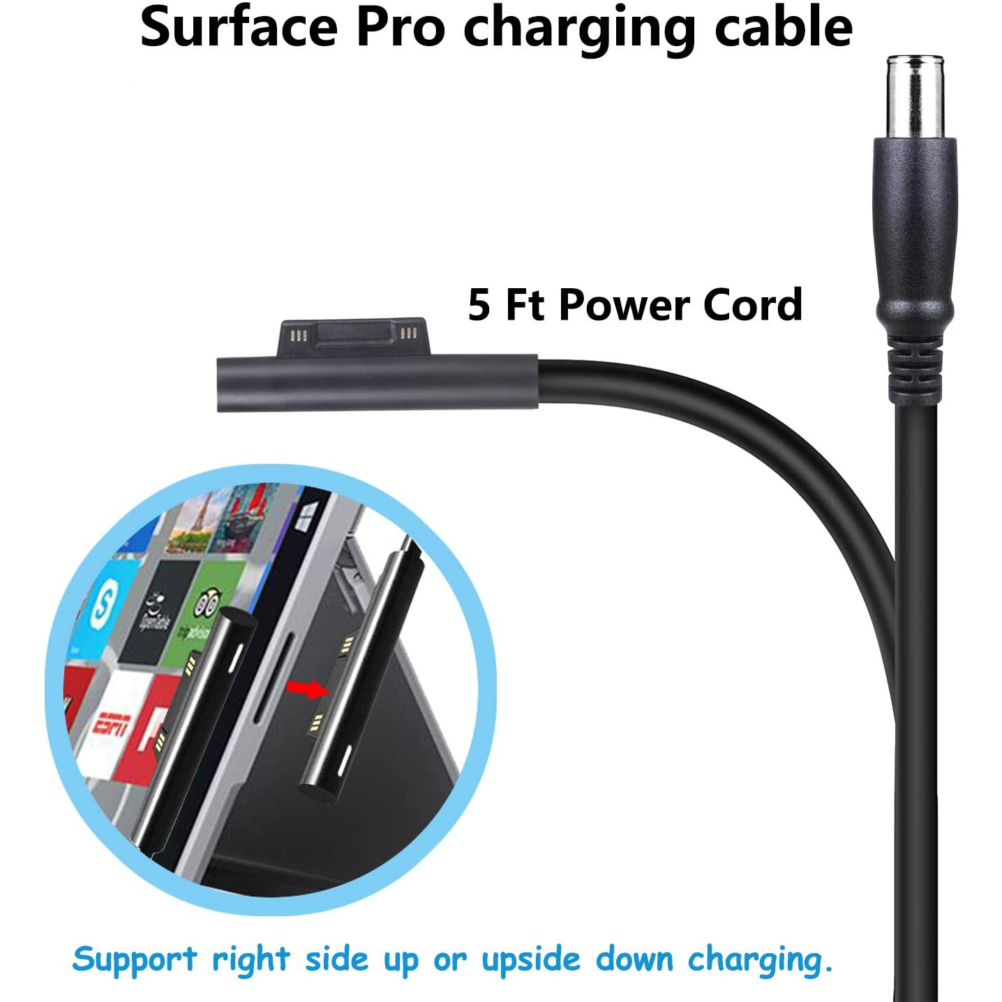 Surface Pro Car Charger Surface Laptop Car Charger,36W 12V 2.58A Power Supply For Microsoft Surface Pro 3/4/5/6/Book/Go,Surface Pro 9,Surface Laptop Car Charger With Usb 2.0 Port(5Ft Cord)&Travel Case