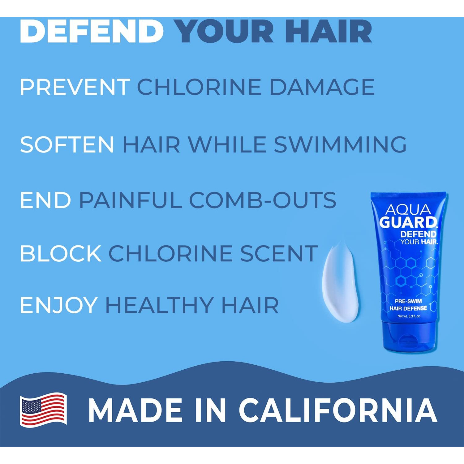 Aquaguard Pre-Swim Hair Defense | Prevents Chlorine Damage + Softens Hair | Made In California | Color Safe, Great Scent | 5.3 Oz (2 Pack)