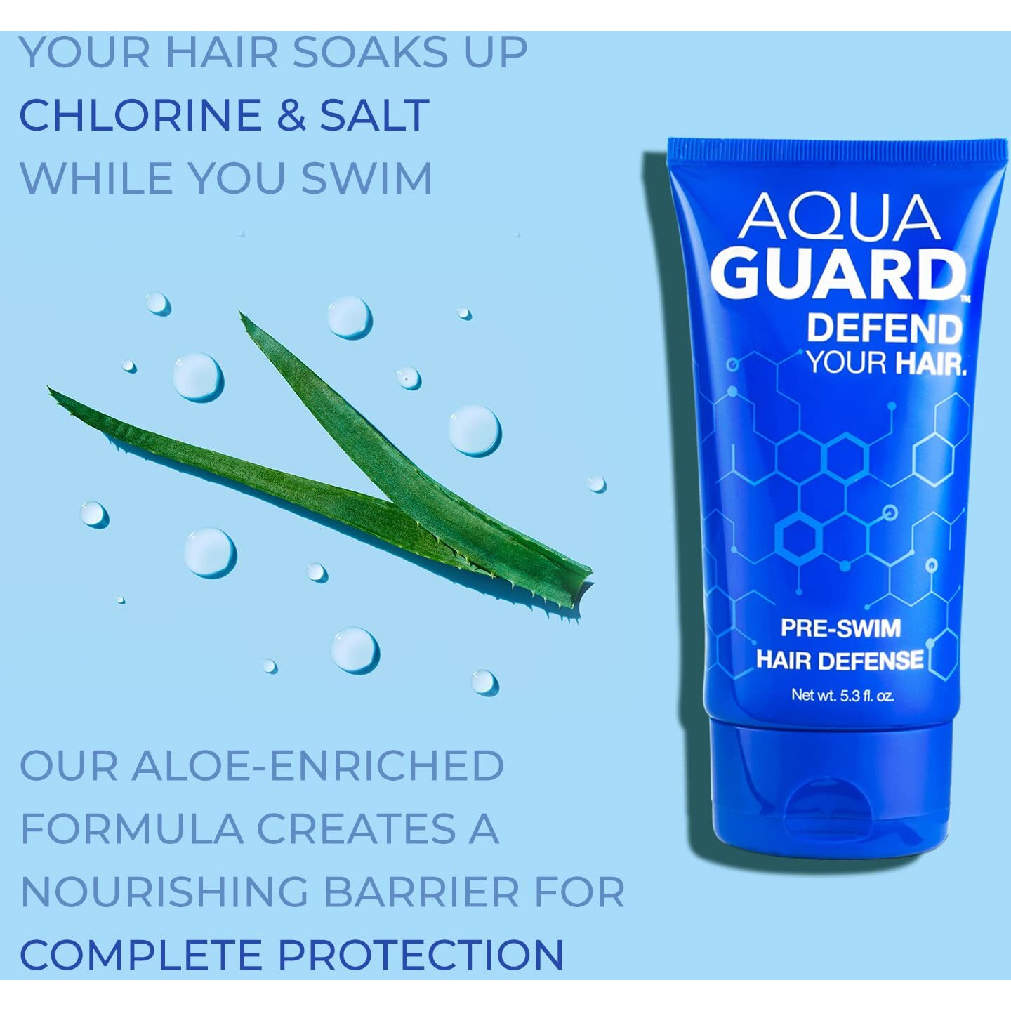 Aquaguard Pre-Swim Hair Defense | Prevents Chlorine Damage + Softens Hair | Made In California | Color Safe, Great Scent | 5.3 Oz (2 Pack)
