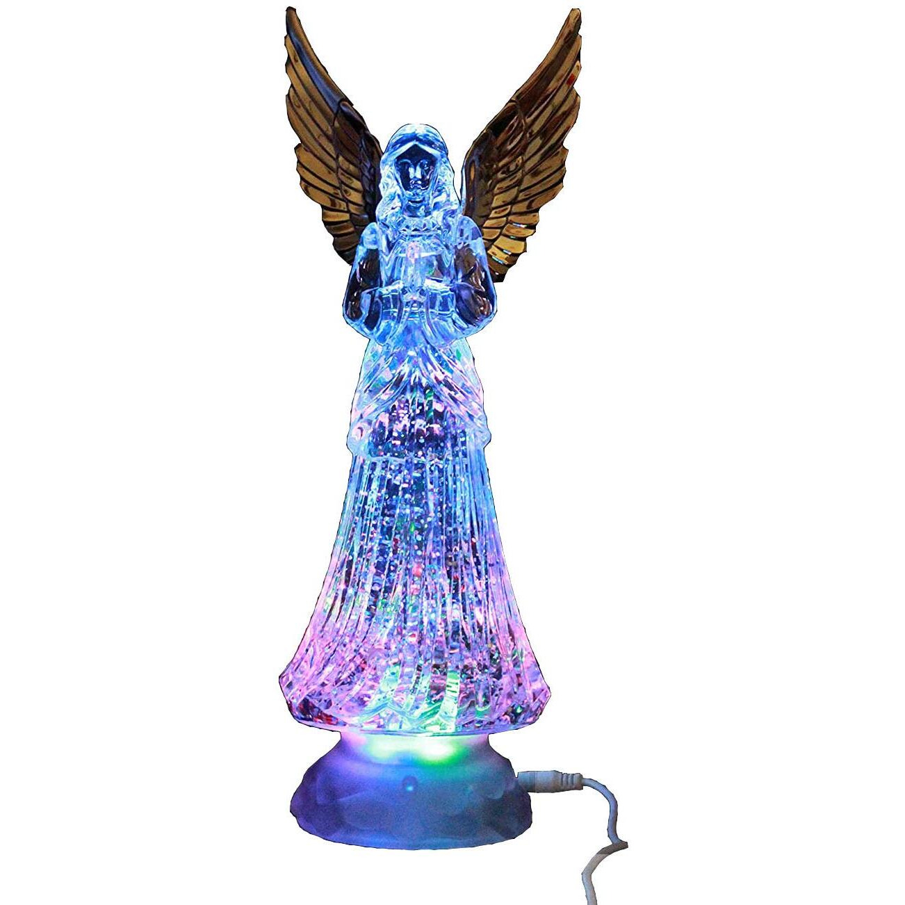 Dalax- Angel Led Lighted Sparkling Color Changing Snow Globe Water Lamp With 6 Hour Timer, 12'' Prayer Angel Swirling Glitter Golden Wings Statue Home Decor Figurine, Christmas Ornaments Decorations
