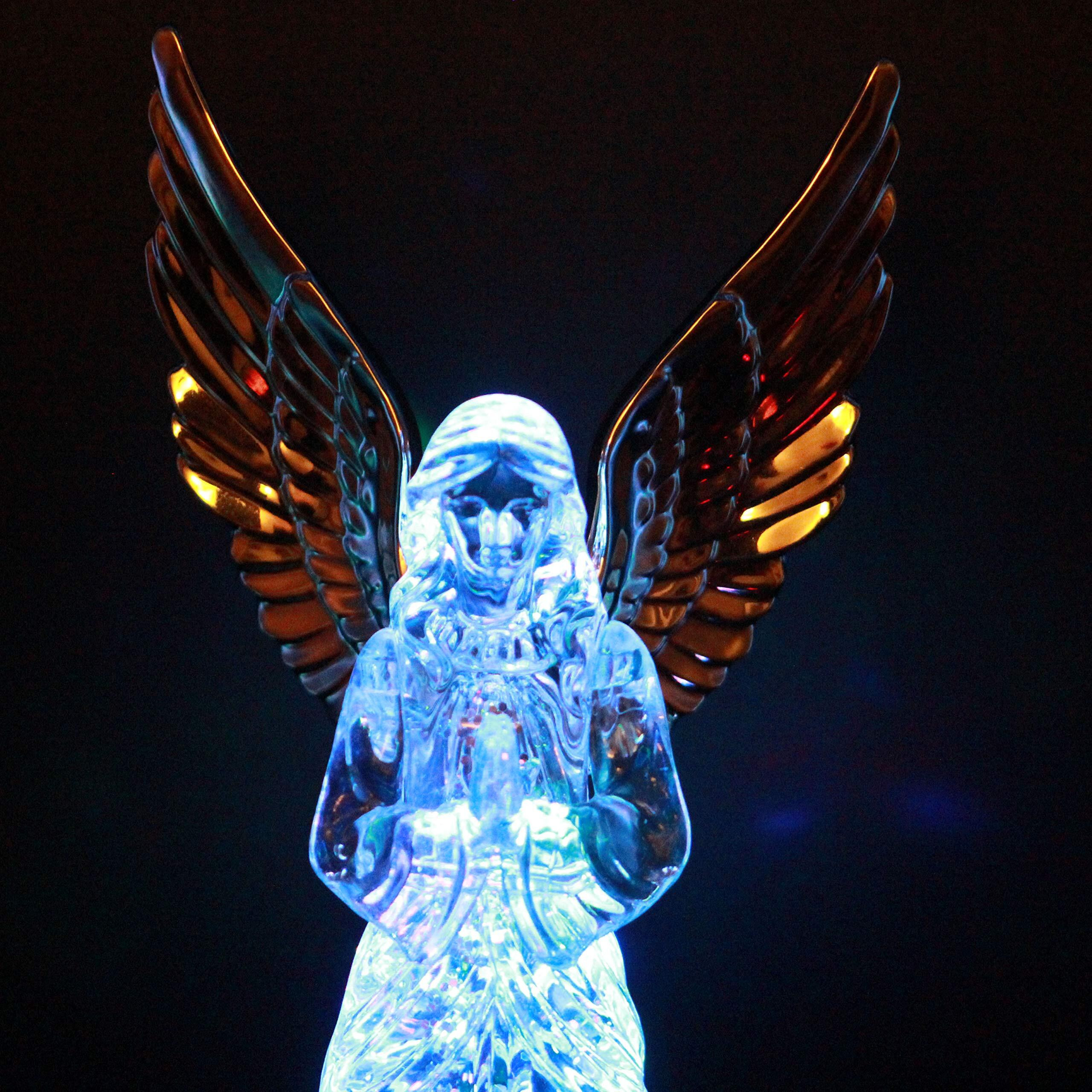 Dalax- Angel Led Lighted Sparkling Color Changing Snow Globe Water Lamp With 6 Hour Timer, 12'' Prayer Angel Swirling Glitter Golden Wings Statue Home Decor Figurine, Christmas Ornaments Decorations