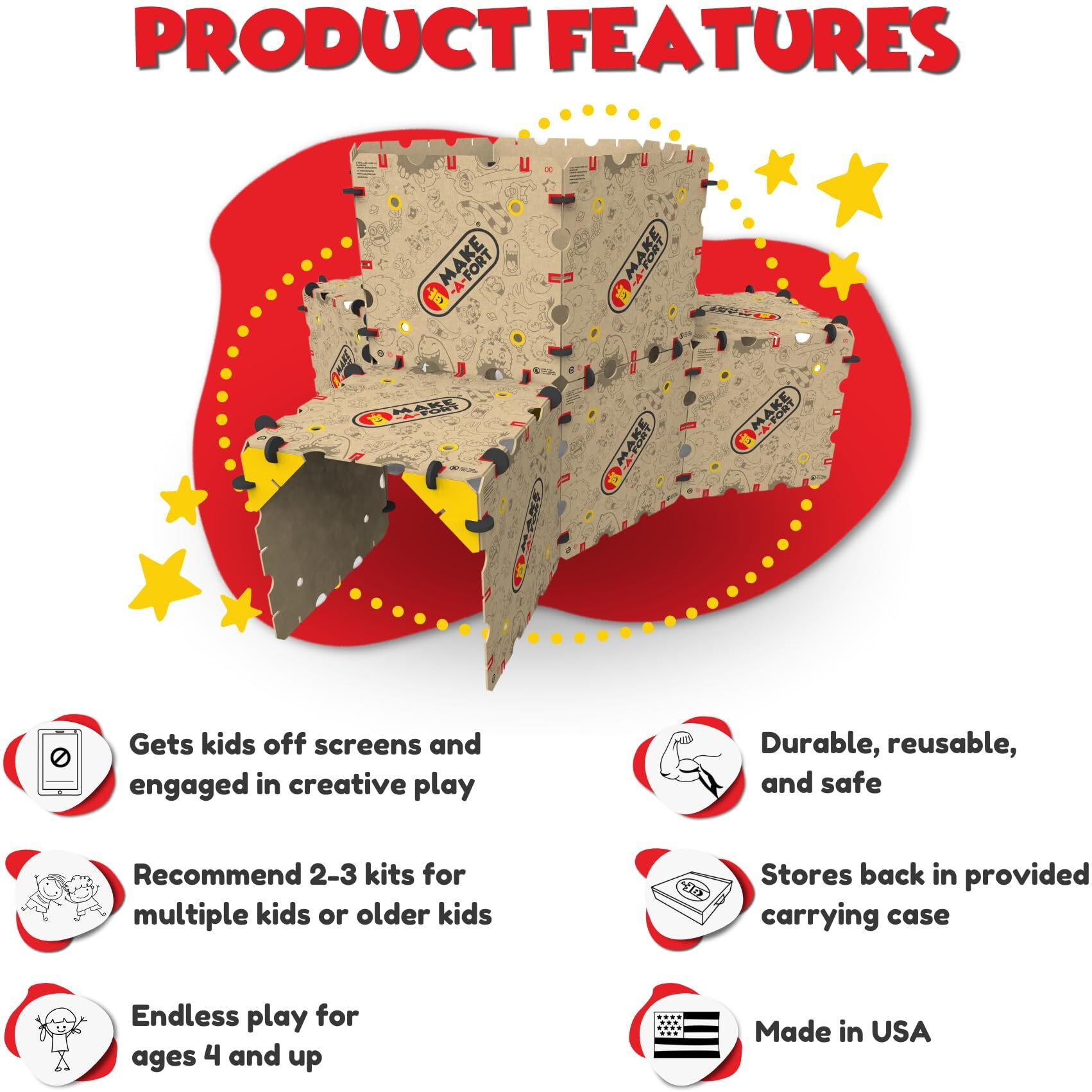 Make-A-Fort Explorer Kit - Build Really Big Forts For Kids - Endless Play For Ages 4 And Up - Build Incredible Forts, Mazes, Tunnels, And More - Durable, Reusable, And Made In Usa