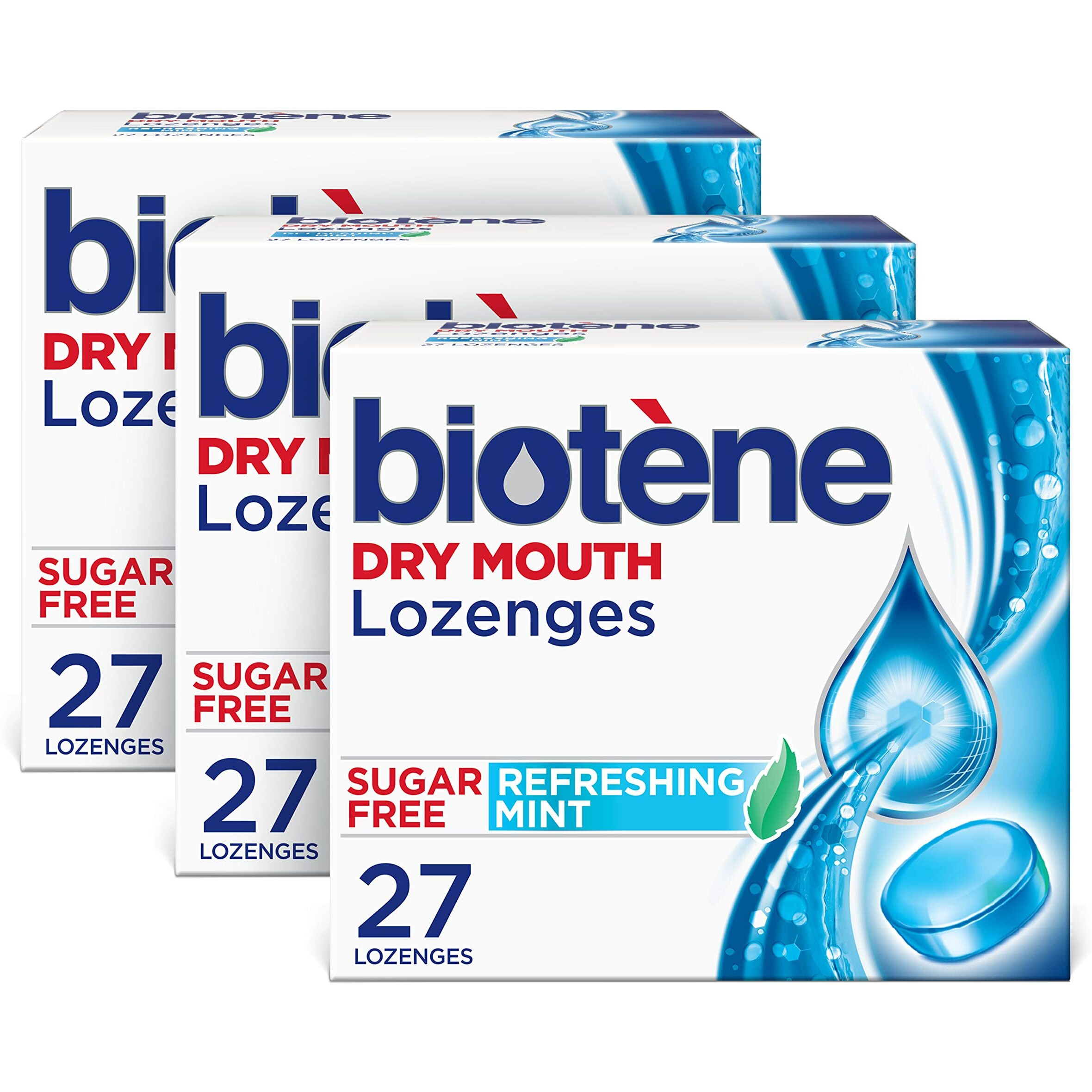 Biotne Dry Mouth Lozenges For Dry Mouth And Fresh Breath, Dry Mouth Relief And Breath Freshener, Refreshing Mint - 27 Count (Pack Of 3)