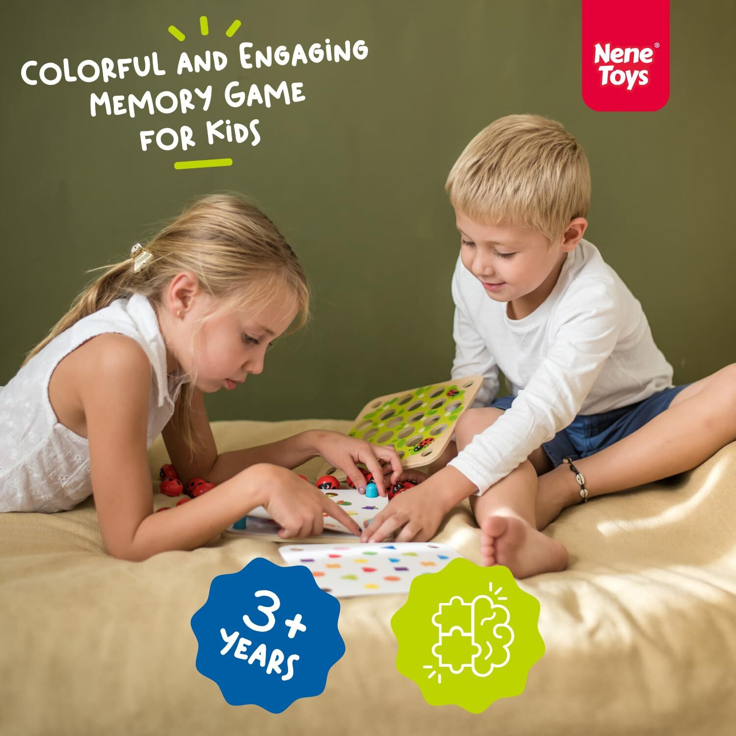 Nene Toys Ladybug Memory Game - Wooden Matching Game For Kids Age 3-5 With 10 Patterns - Educational Family Board Game