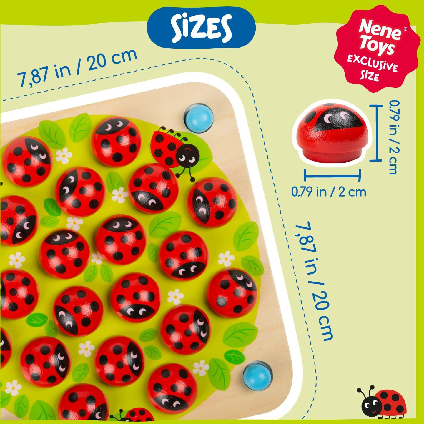 Nene Toys Ladybug Memory Game - Wooden Matching Game For Kids Age 3-5 With 10 Patterns - Educational Family Board Game