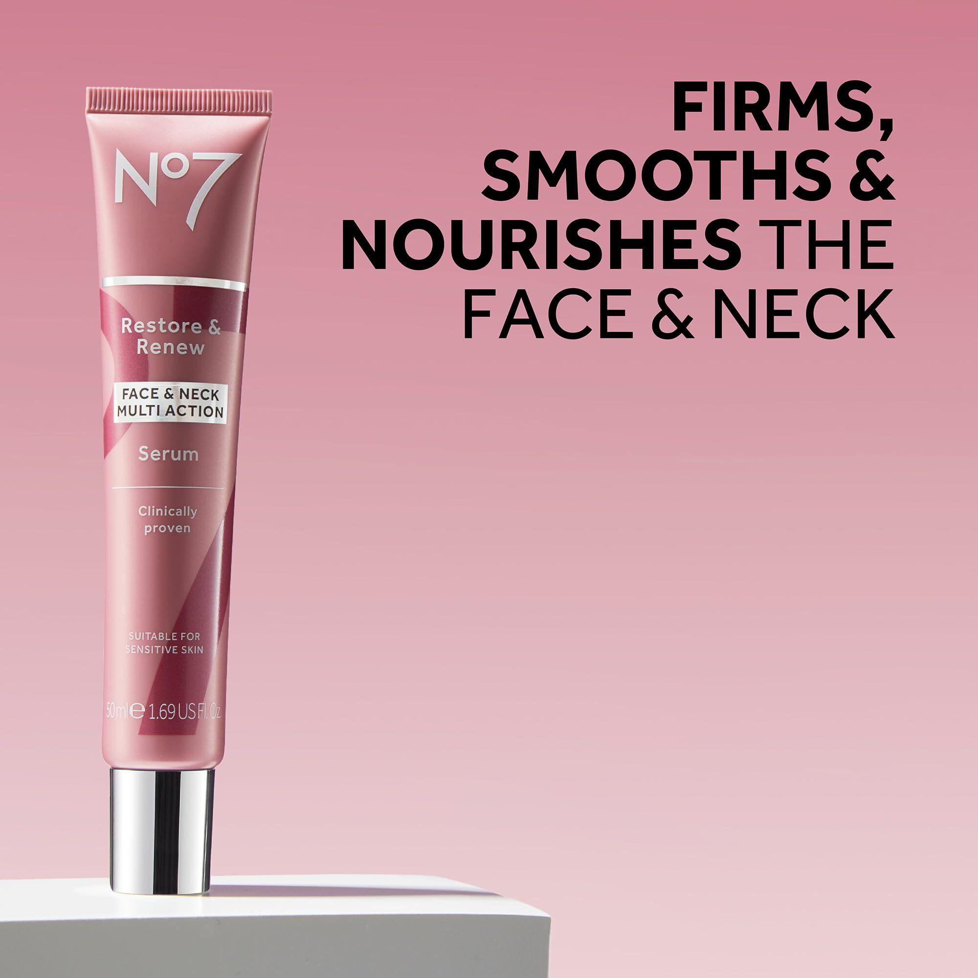 No7 Restore & Renew Multi-Action Face & Neck Serum - Anti Aging Serum For Deep Wrinkle Repair - Collagen Infused Face Serum With A Hydrating Blend Of Hibiscus Peptides & Hyaluronic Acid (1.69 Fl Oz)