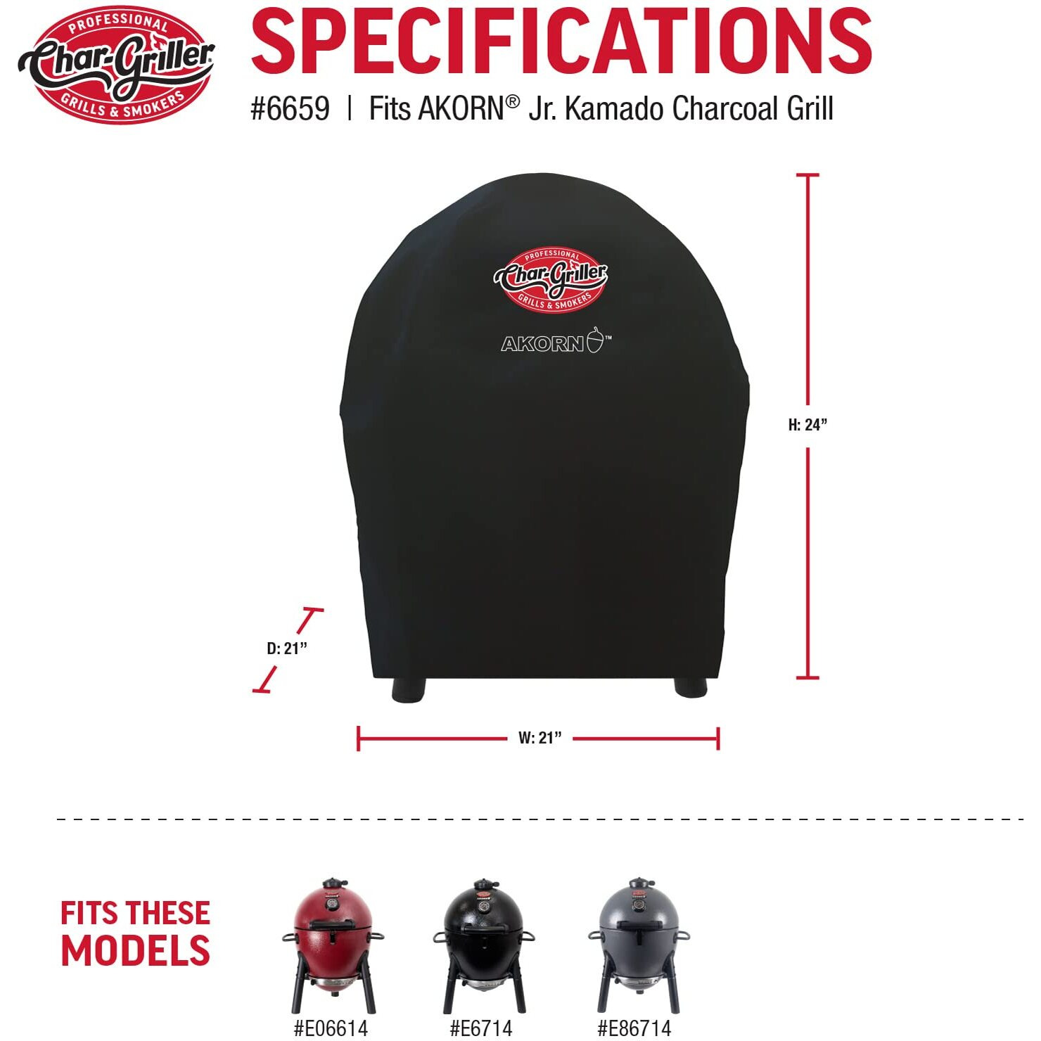 Char-Griller 6659 Akorn Jr. Portable Kamado Charcoal Grill Cover, Black