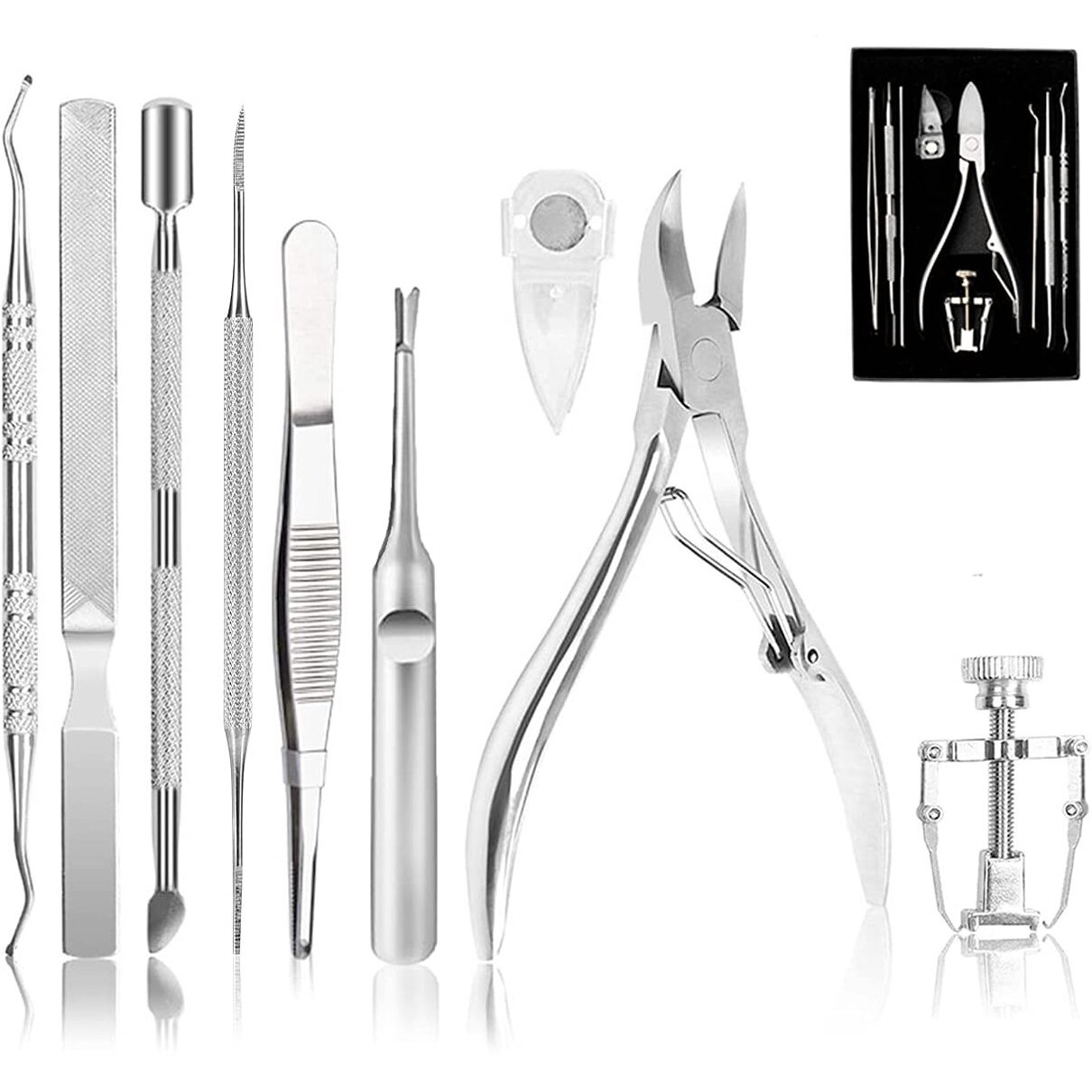Ingrown Toenail Tool Kit (9Pcs), Professional Toe Nail Clipper Set For Ingrown & Thick Nail, Stainless Steel Ingrown Toenail Kit, Surgery Grade Manicure Pedicure Tool By Dualeco