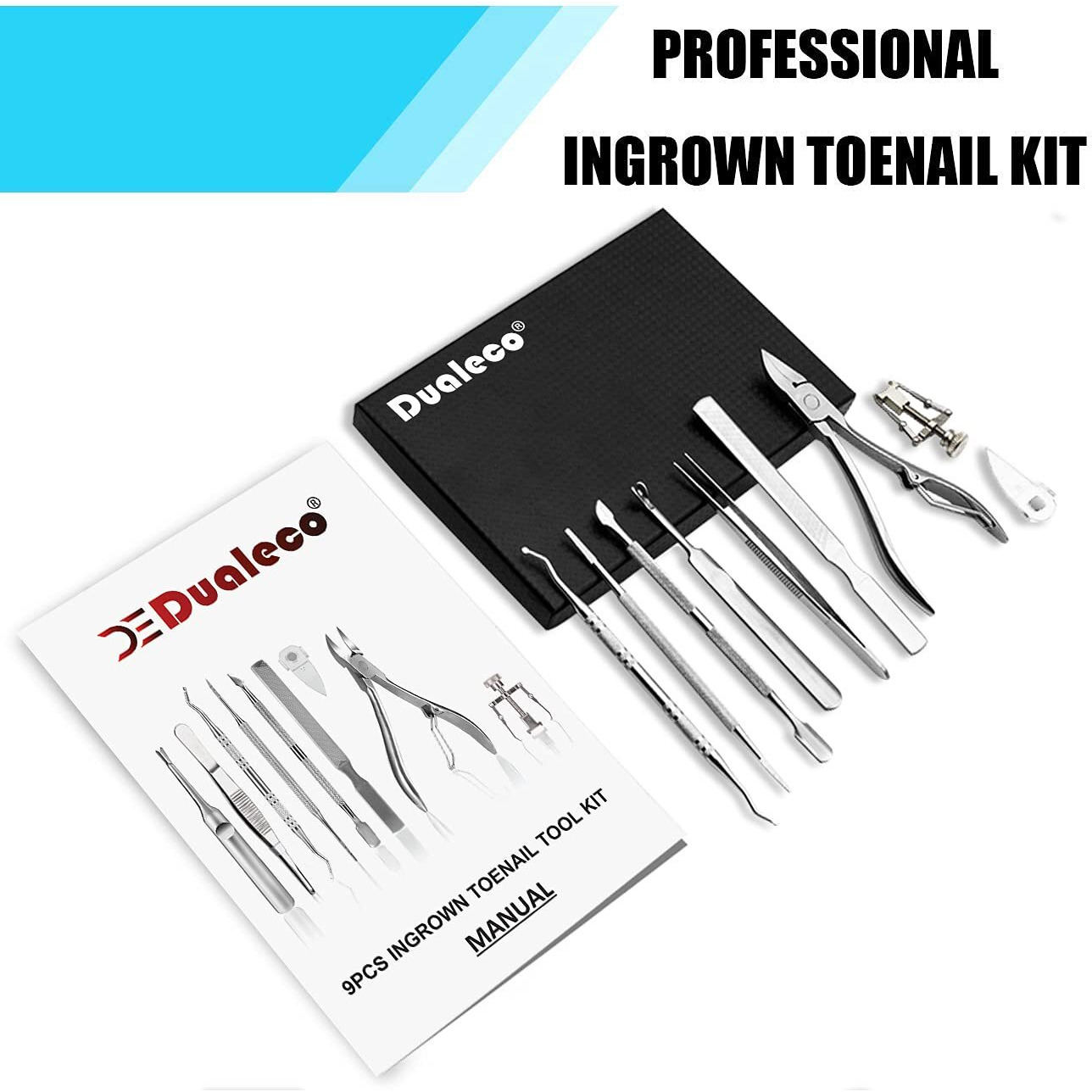 Ingrown Toenail Tool Kit (9Pcs), Professional Toe Nail Clipper Set For Ingrown & Thick Nail, Stainless Steel Ingrown Toenail Kit, Surgery Grade Manicure Pedicure Tool By Dualeco