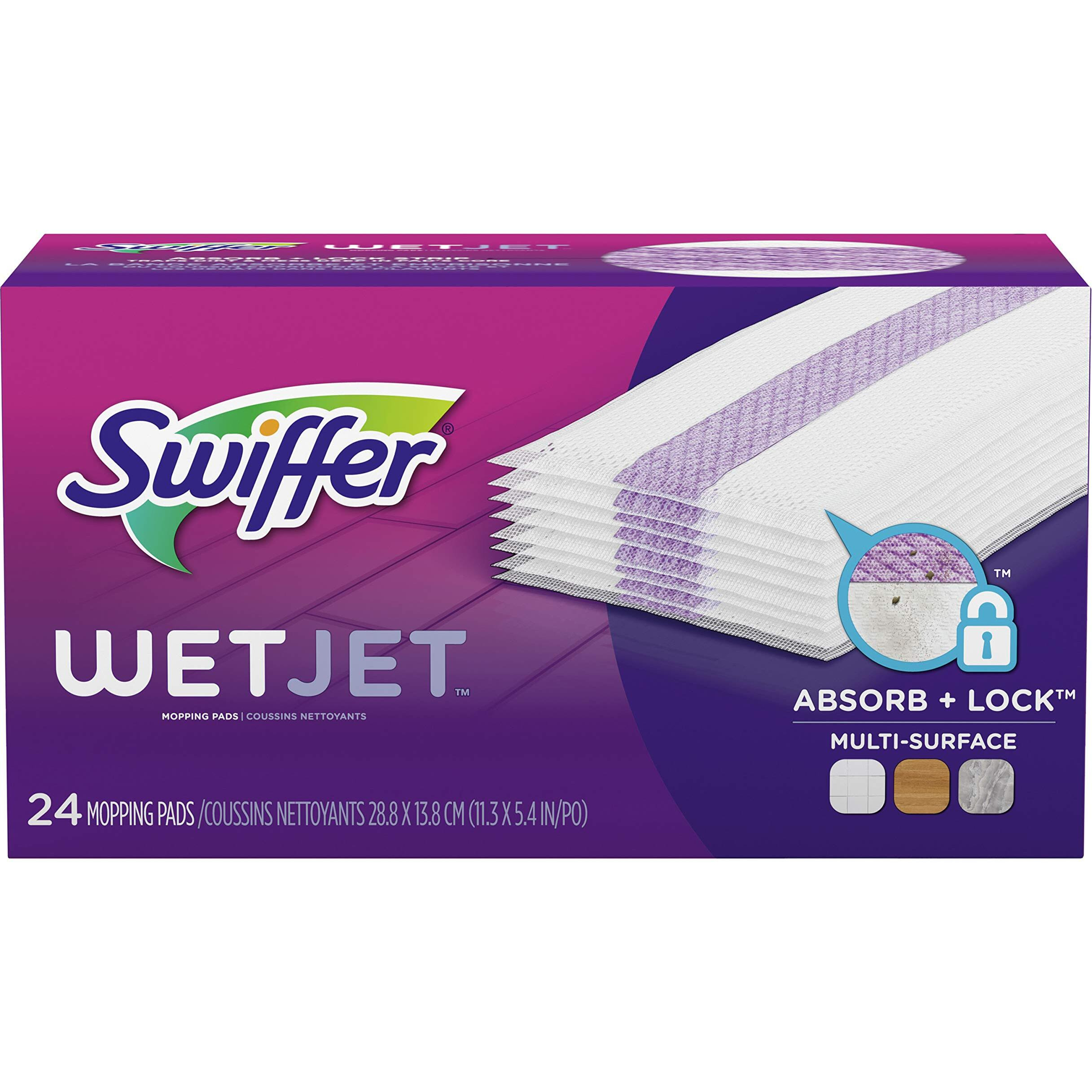 Swiffer Wetjet Hardwood Floor Cleaner Spray Mop Pad Refill, Bathroom Cleaning Supplies, Hardwood Floor Cleaner, Multi Surface, 24 Count