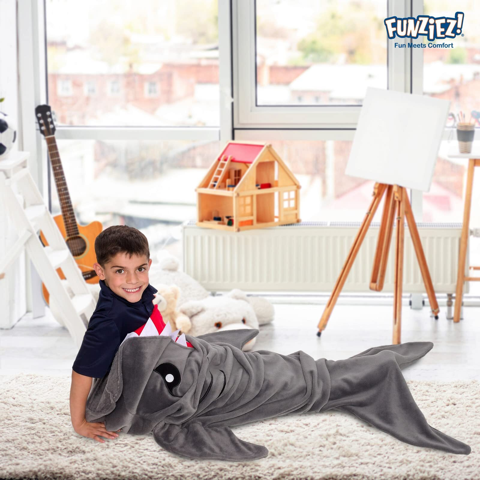Silver Lilly Animal Tail Blanket - Plush Animal Sleeping Bag Blanket For Kids (Gray Shark)