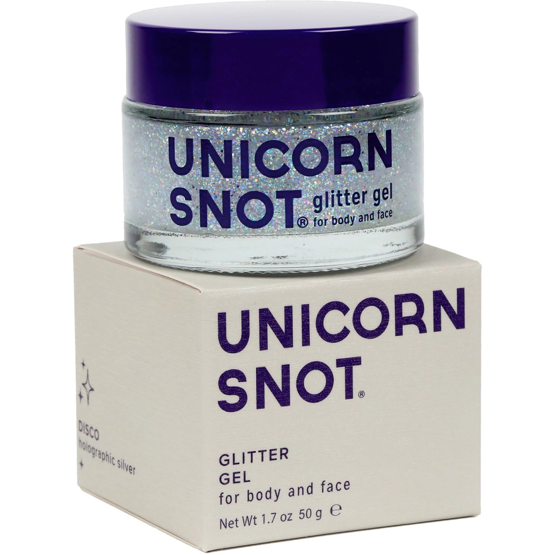 Unicorn Snot Face & Body Glitter Gel - Cosmetic-Grade Holographic Glitter - Festival, Anime Cosplay, Halloween Costume Makeup - Safe For Face, Easy Application & Removal -Silver Glitter, 1.7Oz (Disco)