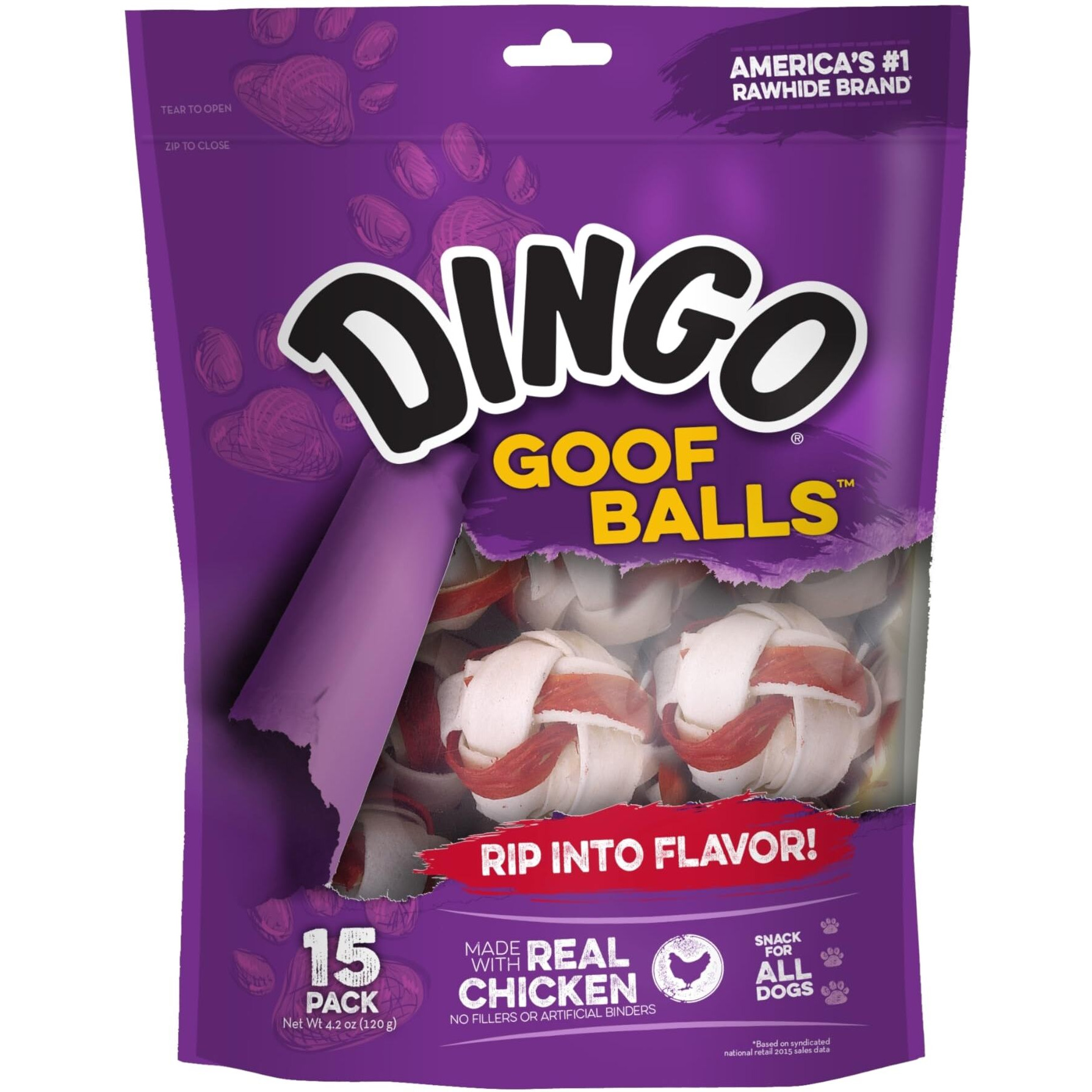 Dingo Goofballs Chicken & Rawhide Chews For Dogs, 15 Count