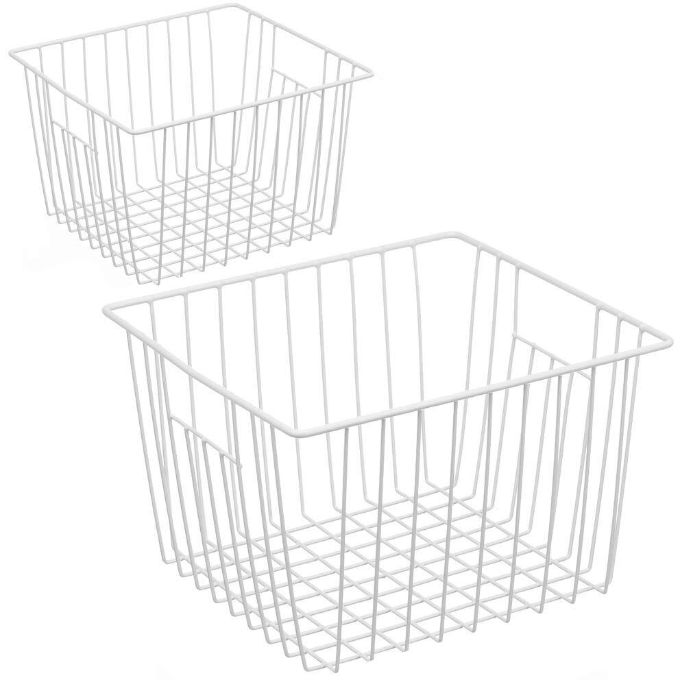 Ipegtop Deep Refrigerator Freezer Baskets, Large Household Wire Storage Basket Bins Organizer With Handles For Kitchen, Pantry, Freezer, Cabinet, Closets, Pearl White, Set Of 2