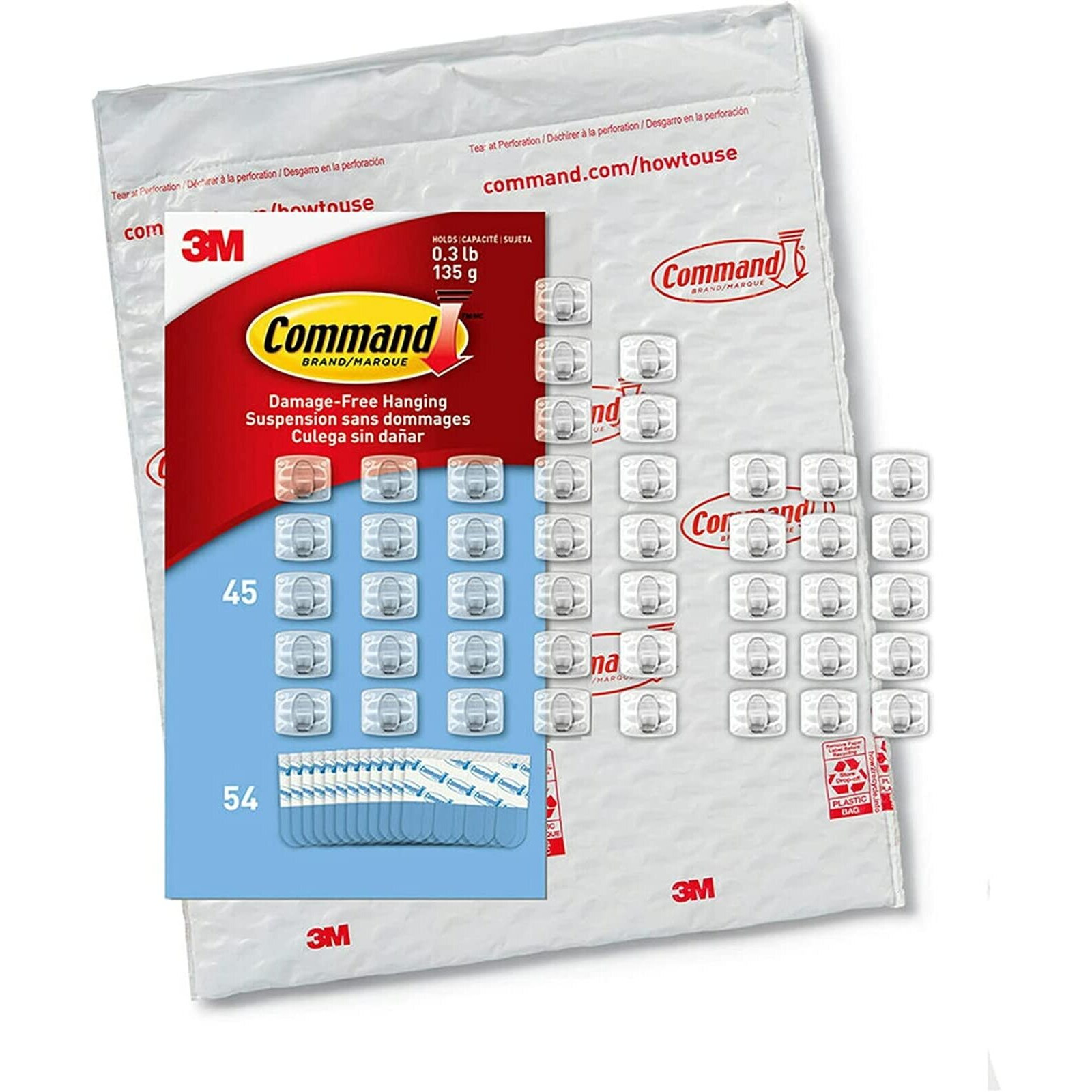 Command Indoor Mini Light Clips, Damage Free Hanging Christmas Light Clips, Mini Wall Clips For Hanging Indoor Christmas Decorations, Lights And Cables, 45 Clear Clips And 54 Command Strips