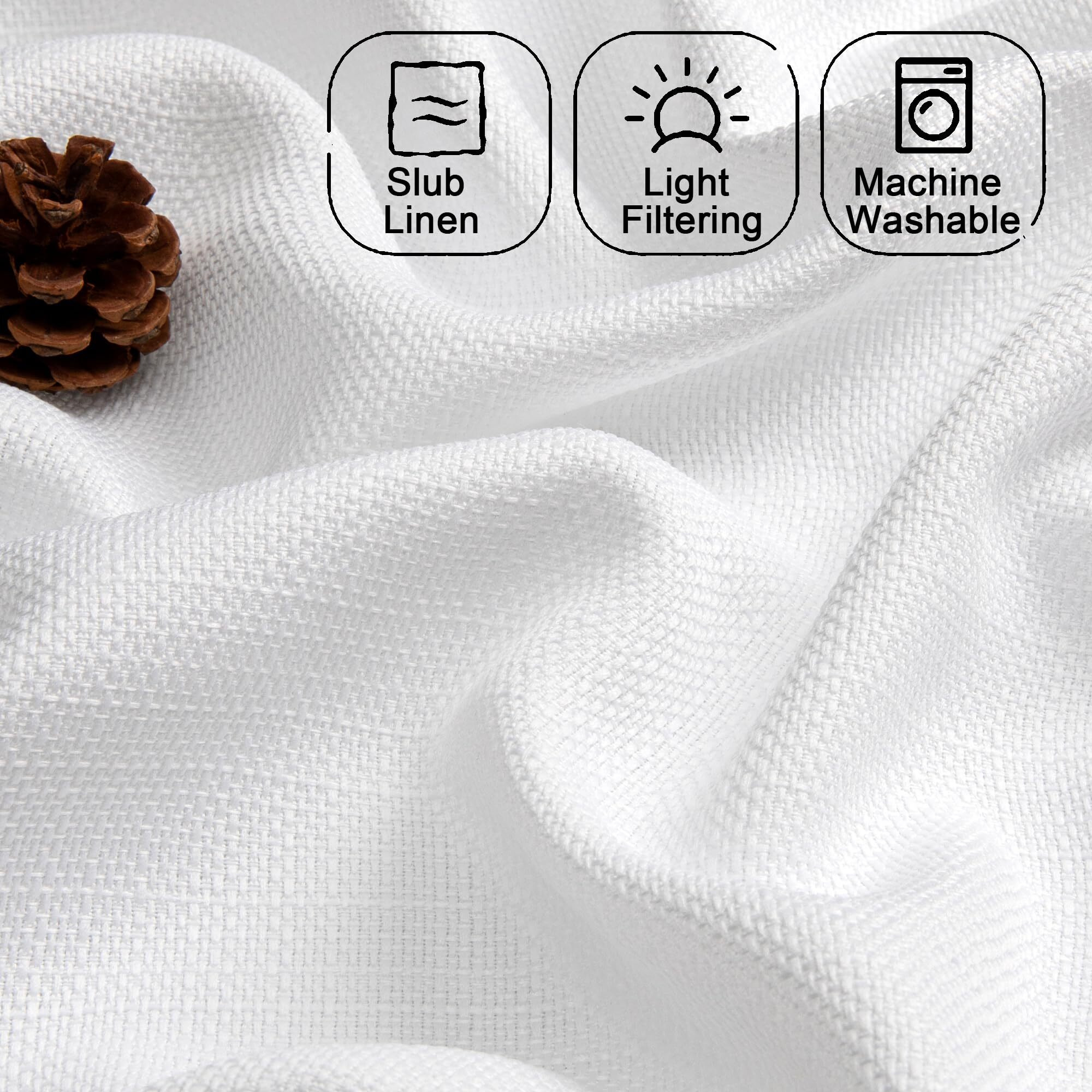 Chyhomenyc White Curtains 63 Inch Length 2 Panels, Faux Linen Textured Semi Sheer Light Filtering Soft Airy Rod Pocket Window Treatment Drapes For Living Room Bedroom, 40Wx63L Inch, Set Of 2