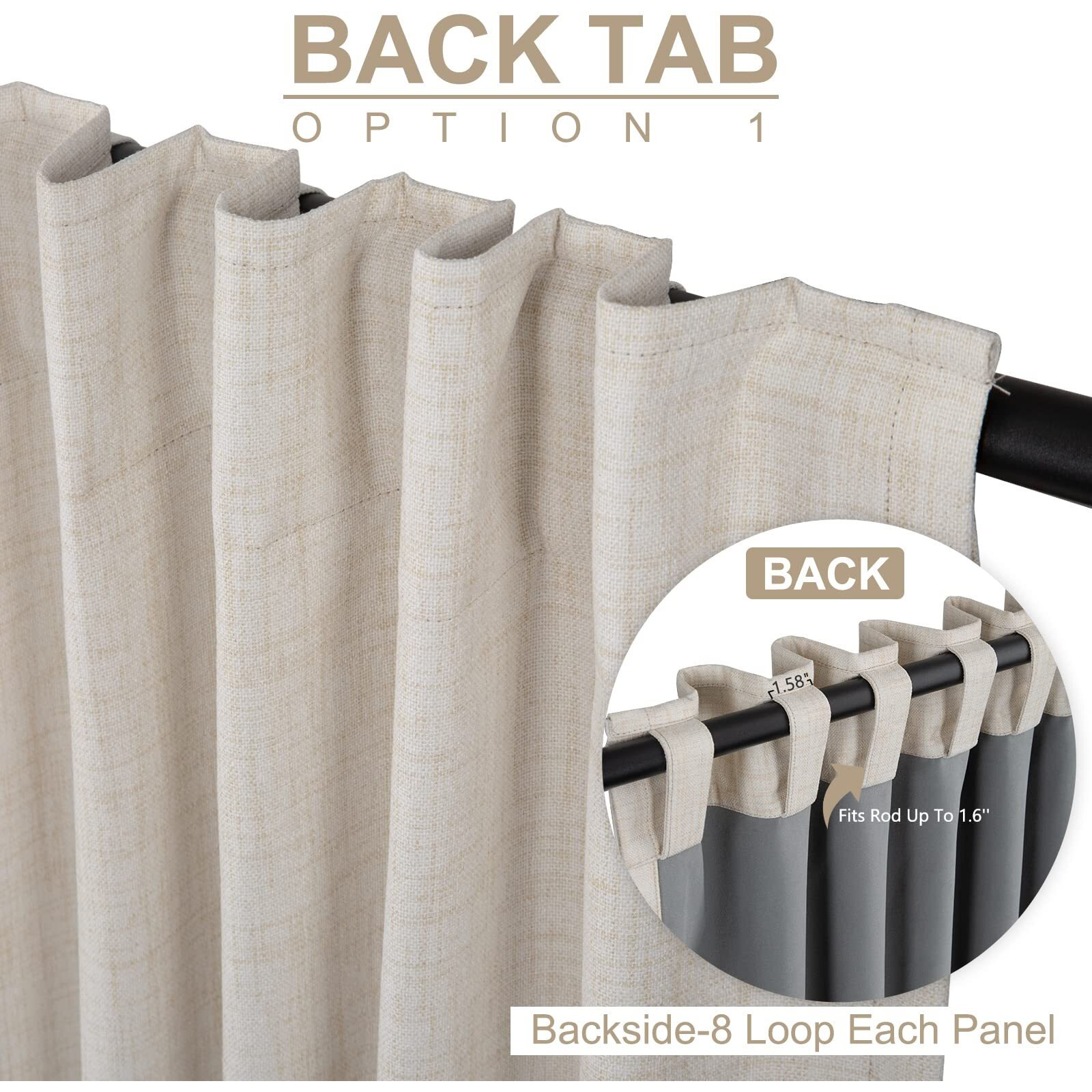 100% Blackout Shield Linen Blackout Curtains For Bedroom 84 Inches Long,Back Tab/Rod Pocket Living Room Drapes,Thermal Insulated Textured Blackout Curtains 2 Panels Set,50" W X 84" L,Cream