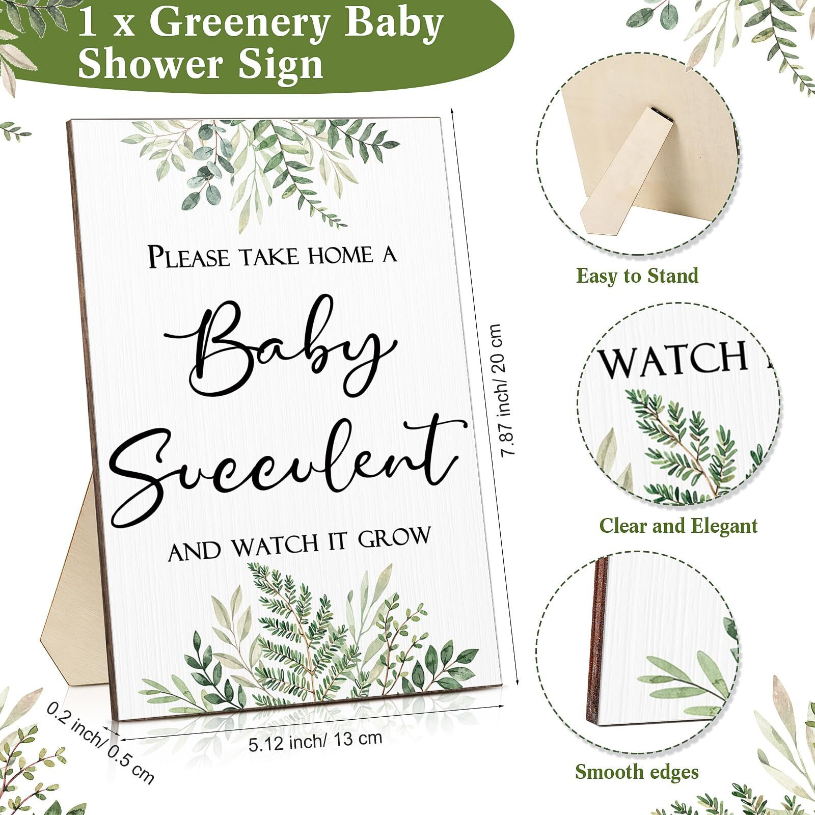 Zhehao 151 Pcs Baby Shower Succulents Favors Include 1 Greenery Baby Shower Sign 50 Watch Me Grow Succulent Tags 50 Succulent Pots Plant Pots 50 Stickers Baby Shower Favors (Potted Plant Style)