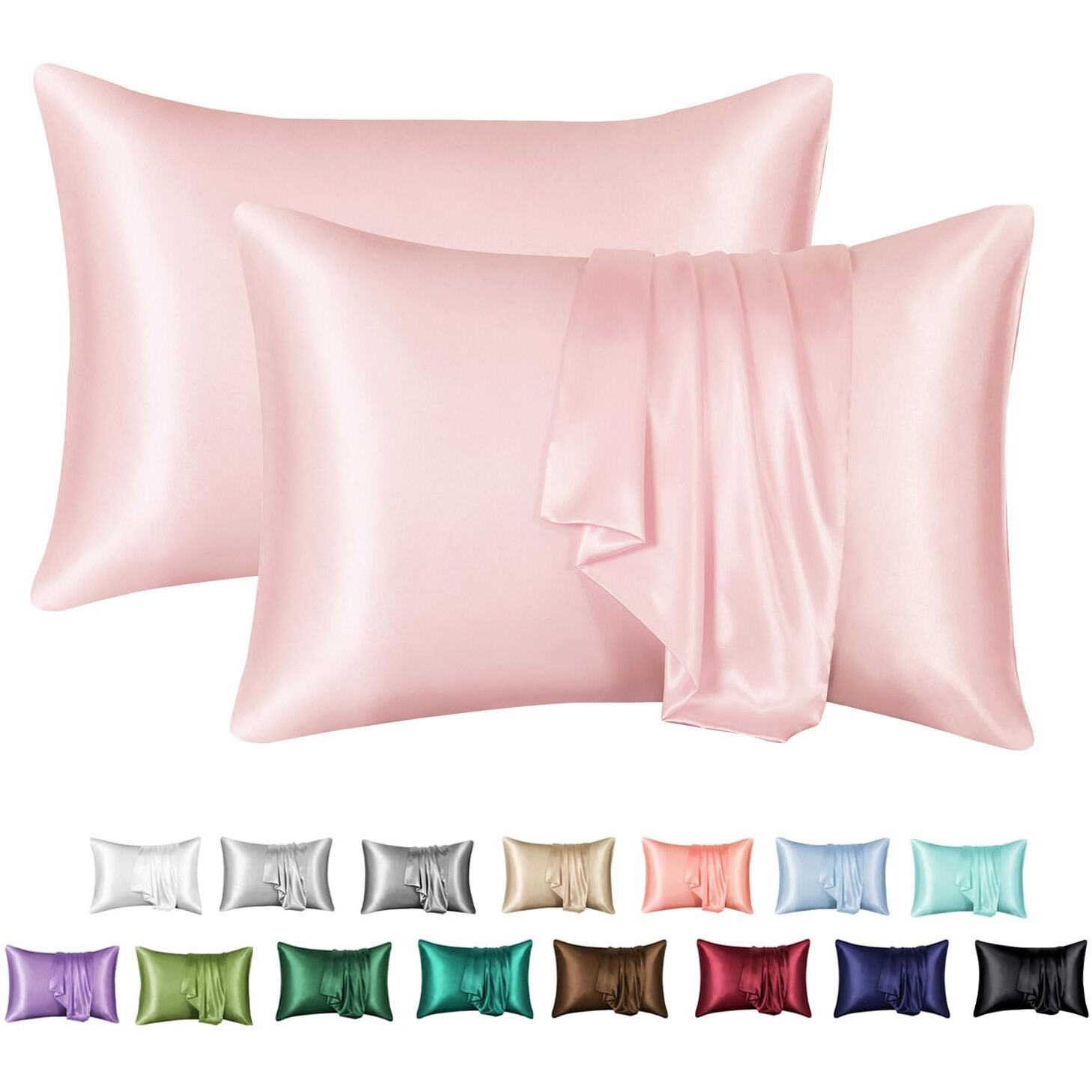 Mr&Hm Satin Pillowcase For Hair And Skin, Silk Satin Pillowcase 2 Pack, Queen Size Pillow Cases Set Of 2, Silky Pillow Cover With Envelope Closure (20X30, Light Pink)