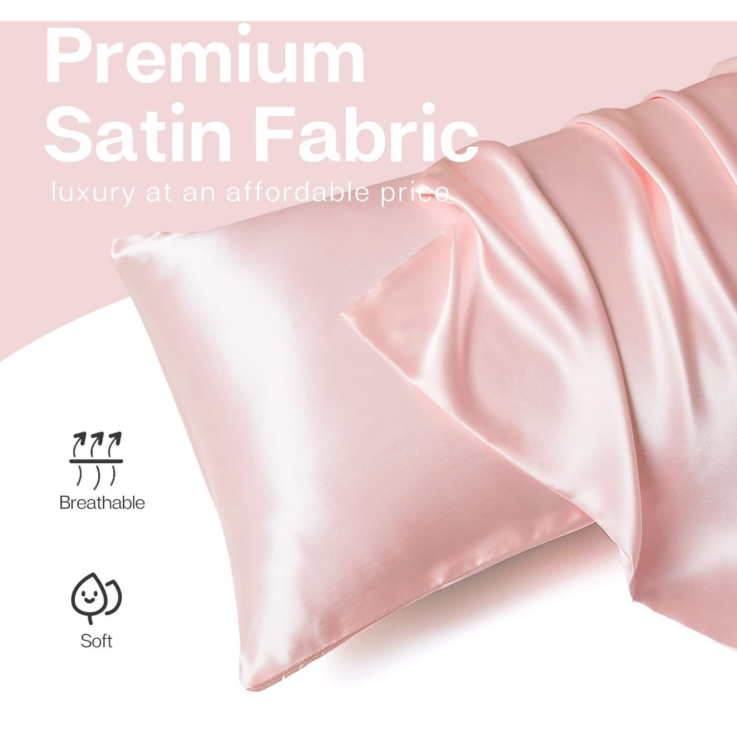 Mr&Hm Satin Pillowcase For Hair And Skin, Silk Satin Pillowcase 2 Pack, Queen Size Pillow Cases Set Of 2, Silky Pillow Cover With Envelope Closure (20X30, Light Pink)