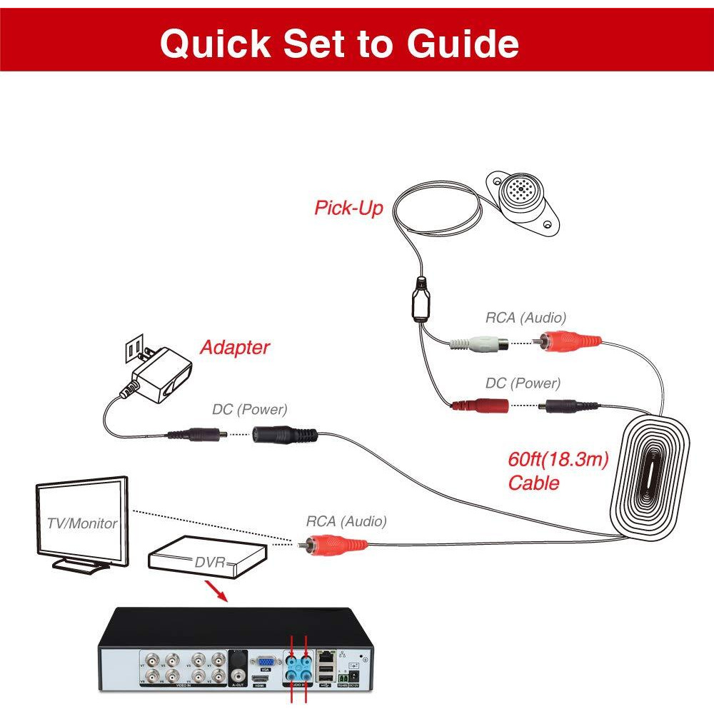 Tonton High Sensitive Weatherproof Preamp Microphone Audio Pickup Device Sound Voice Pickup Kit With 60 Feet Cable And Power Supply For Cctv Surveillance Camera System