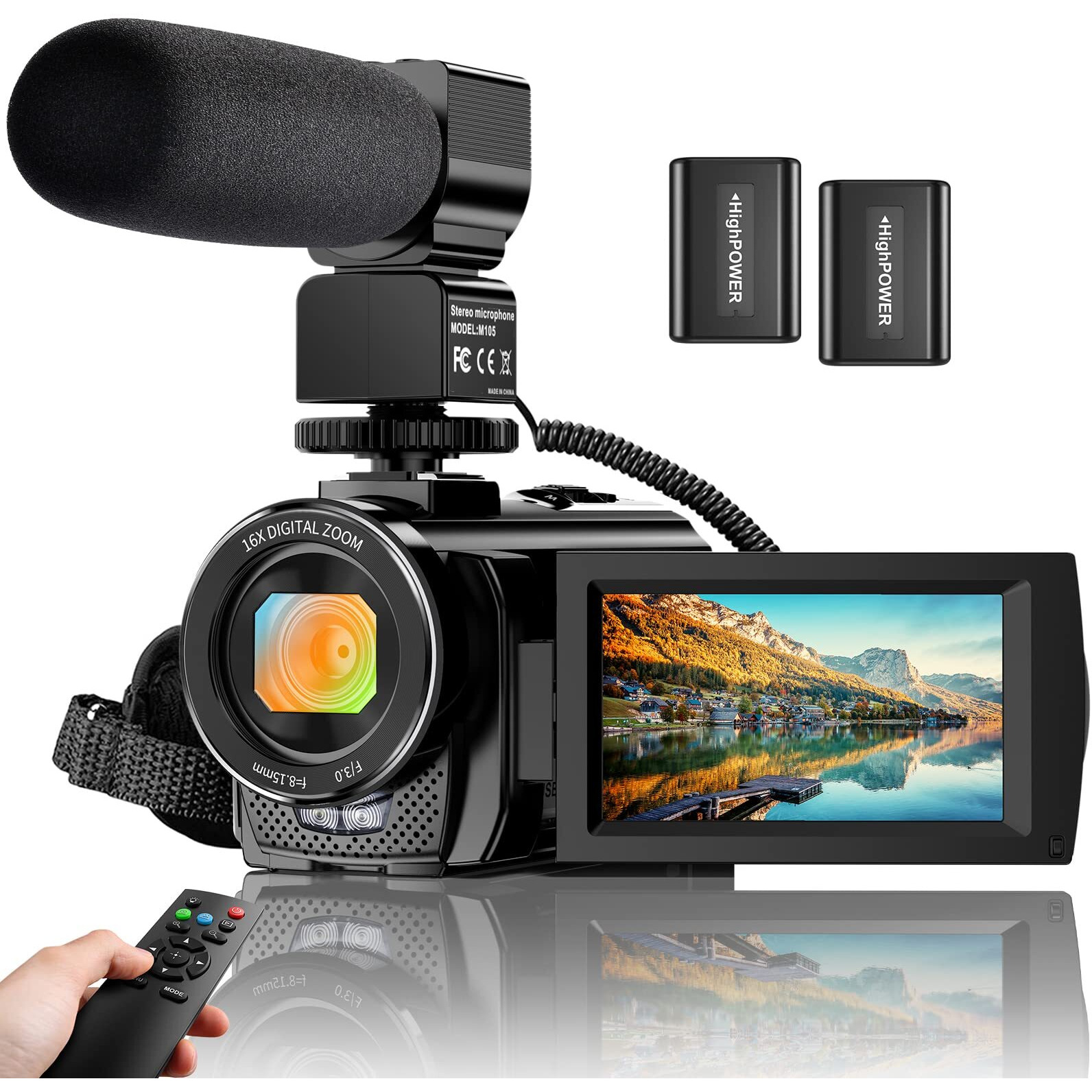 Video Camera Youtube Vlogging Camera Recorder Fhd 1080P 24.0Mp 3.0 Inch 270 Degree Rotation Screen 16X Digital Zoom Camcorder With Microphone,Remote Control And 2 Batteries