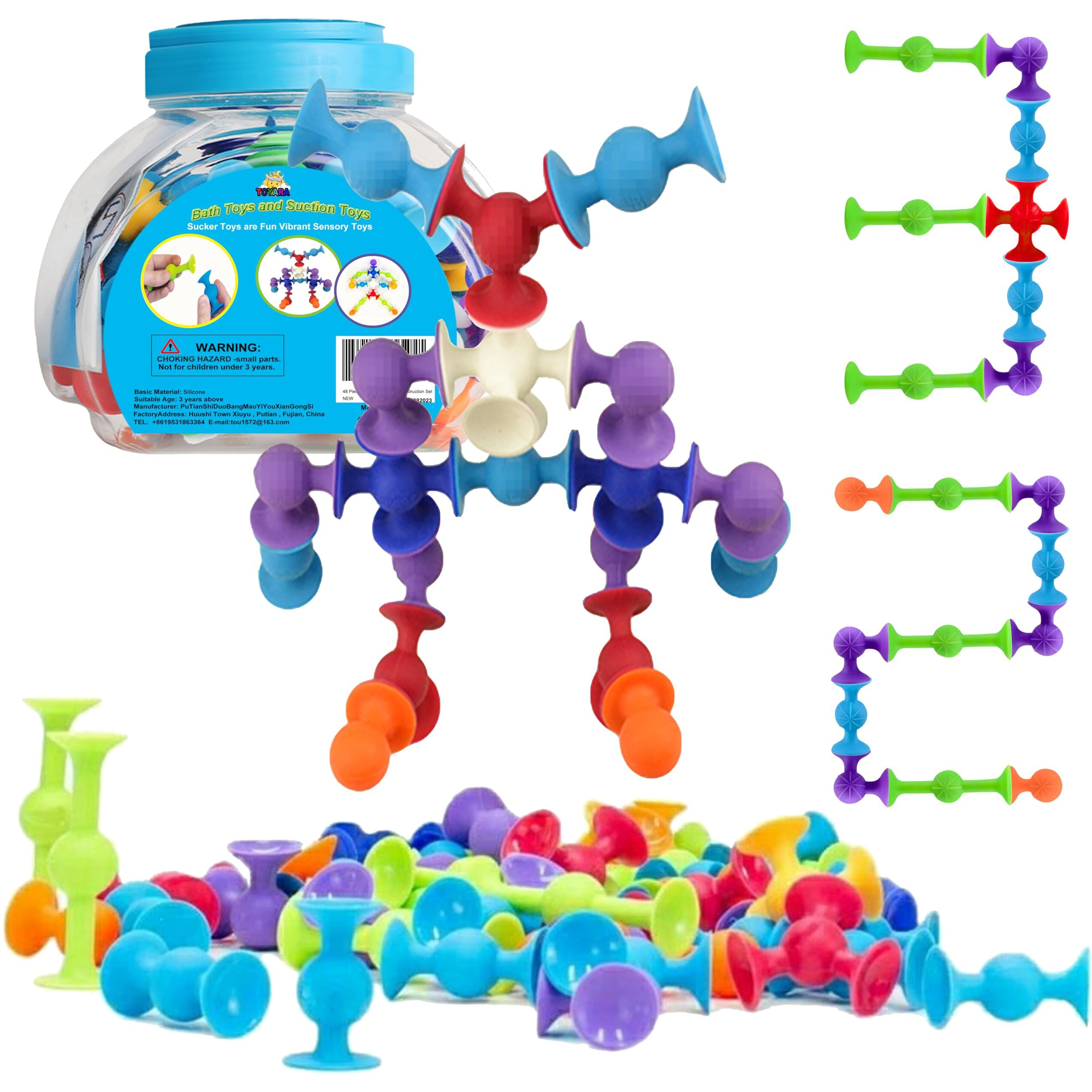 48 Piece Suction Cup Toys Construction Set, Silicone Building Blocks Diy Blocks Toys - Sucker Toys Are Fun Bath Toys,Sensory Toy For Toddlers 3 Year Old Boys And Girls