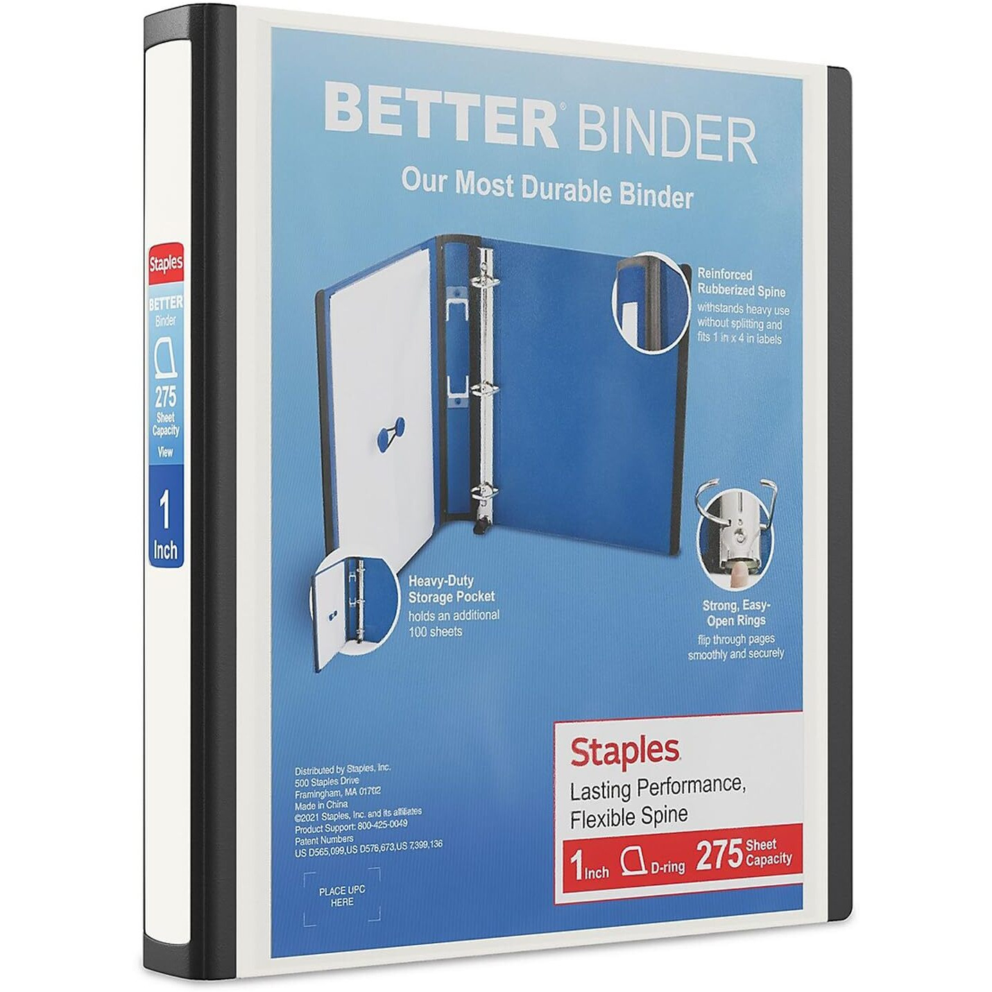 1" Staples Better View Binder With D-Rings, White