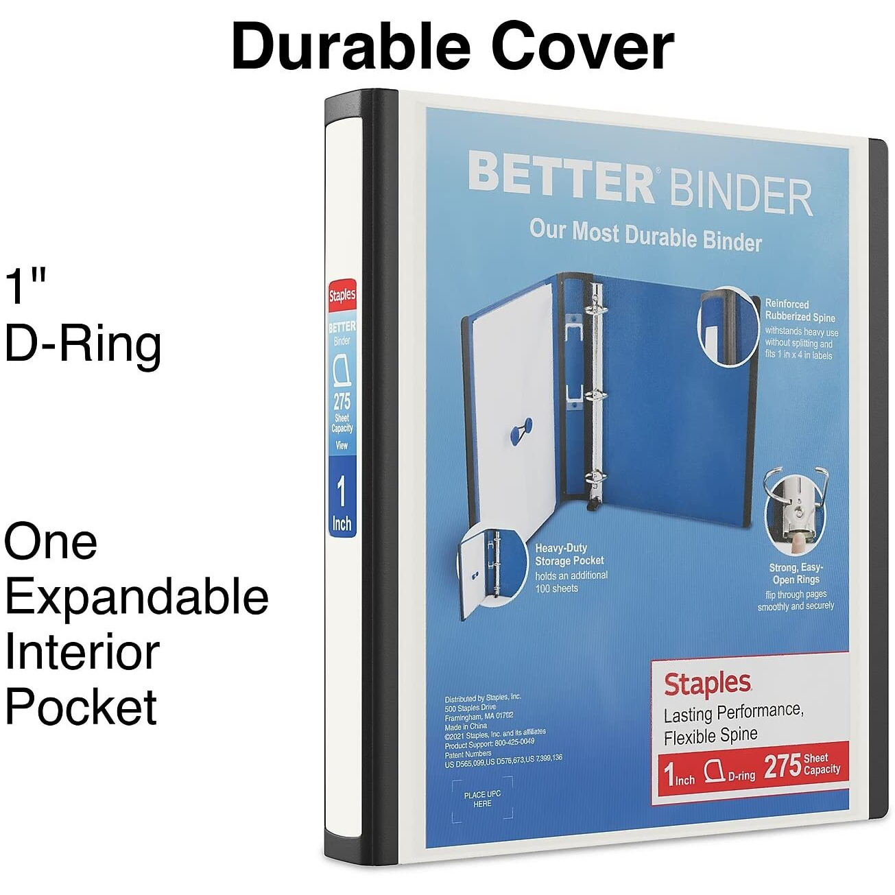 1" Staples Better View Binder With D-Rings, White