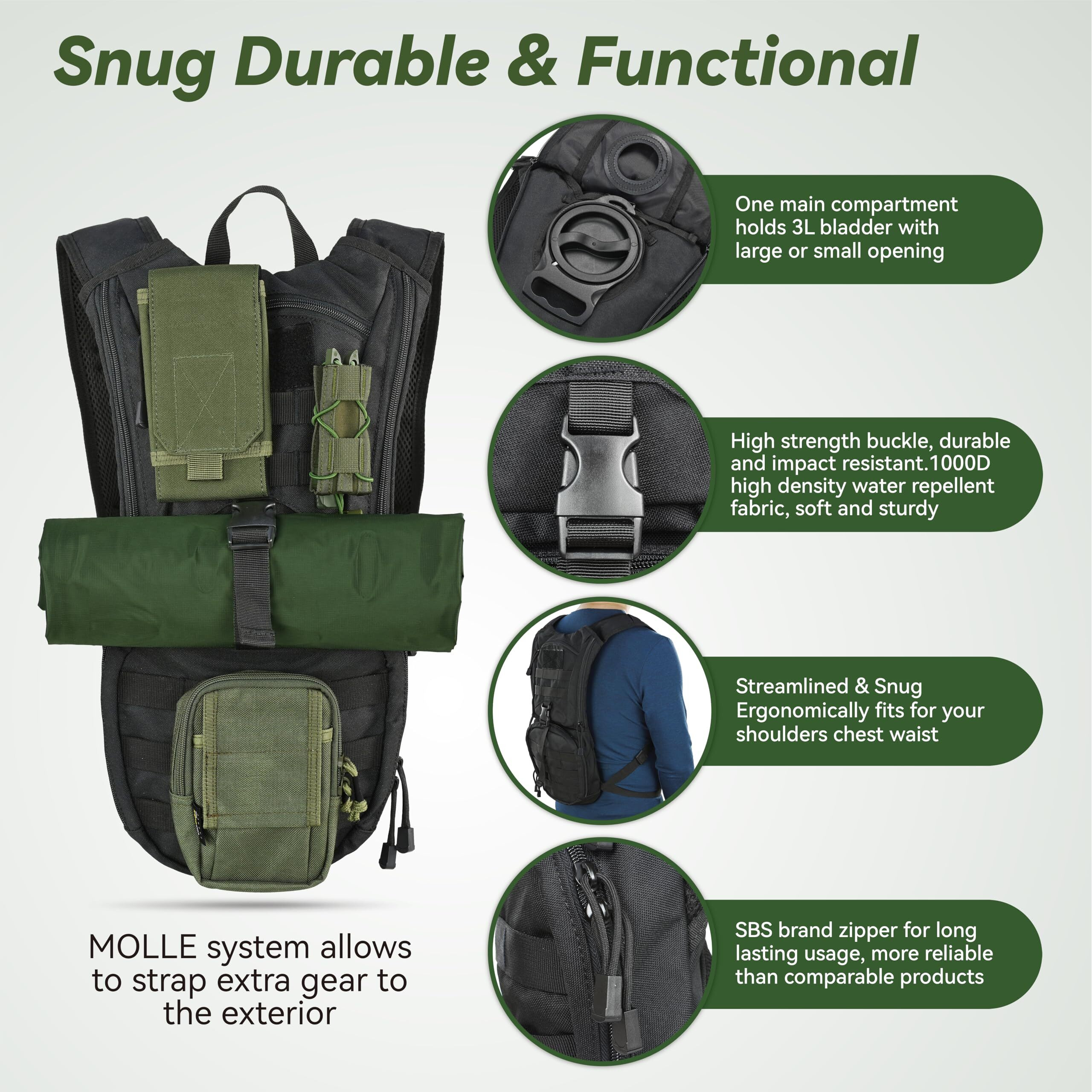 Marchway Tactical Molle Hydration Pack Backpack With 3L Tpu Water Bladder, Military Daypack For Cycling, Hiking, Running, Climbing, Hunting, Biking (Black)