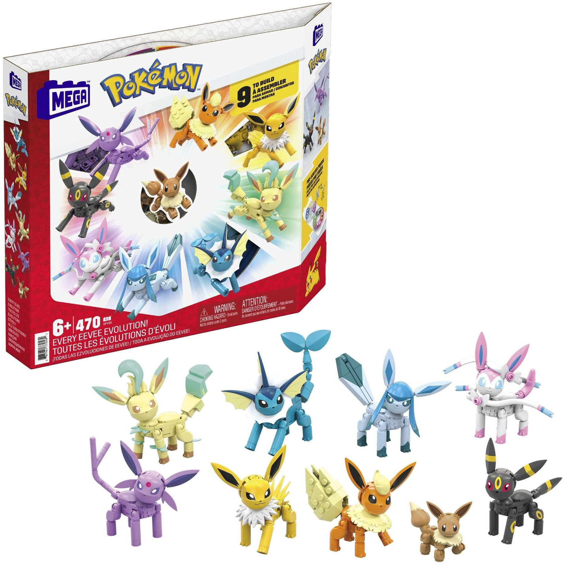 Mega Pokmon Building Toys Set Every Eevee Evolution With 470 Pieces, 9 Poseable Characters, For Kids