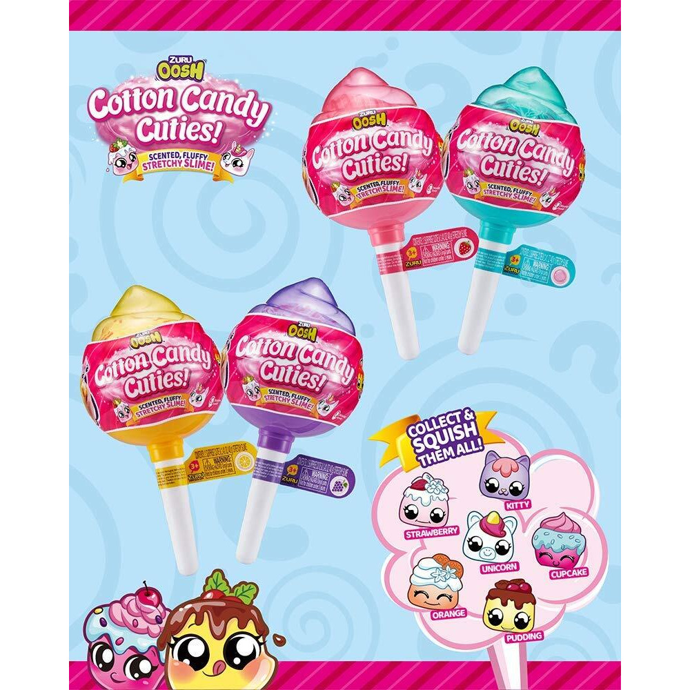 Oosh Slime Cotton Candy Cuties Series 2 By Zuru (Purple) Scented, Squishy, Fluffy, Soft, Stretchy, Stress Relief, Party Favors, Non-Stick With Collectible Cutie Slow Rise Toy