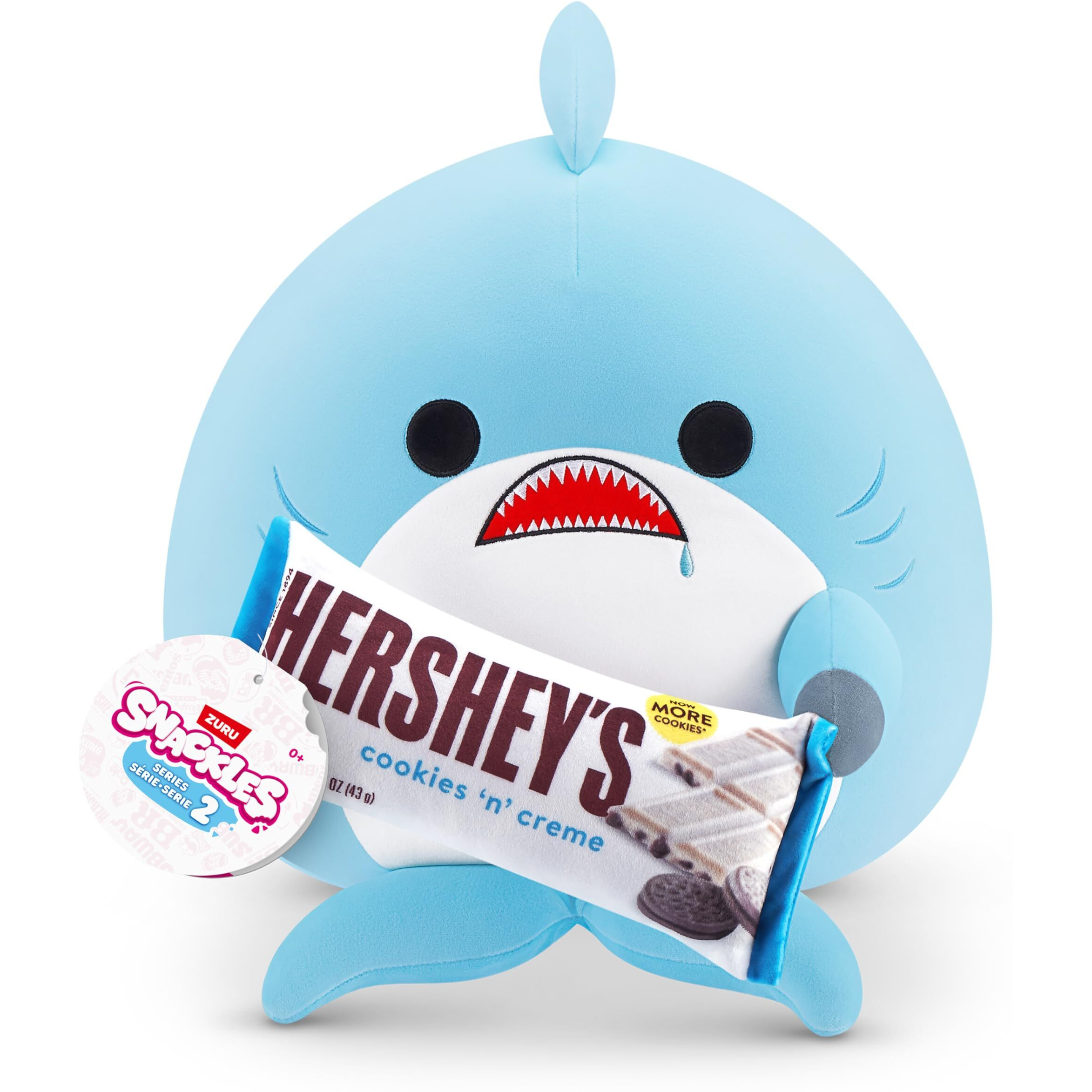 Snackles Series 2 Shark & Hershey (Cookies N Cream) 14 Inch Plush By Zuru, Ultra Soft Plush, Collectible Plush With Real Licensed Brands, Stuffed Animal, Giftable