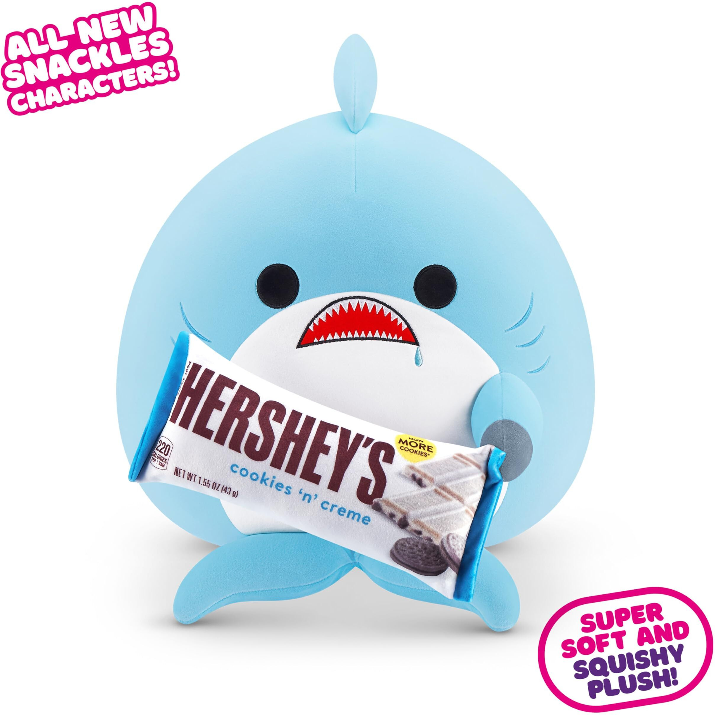 Snackles Series 2 Shark & Hershey (Cookies N Cream) 14 Inch Plush By Zuru, Ultra Soft Plush, Collectible Plush With Real Licensed Brands, Stuffed Animal, Giftable