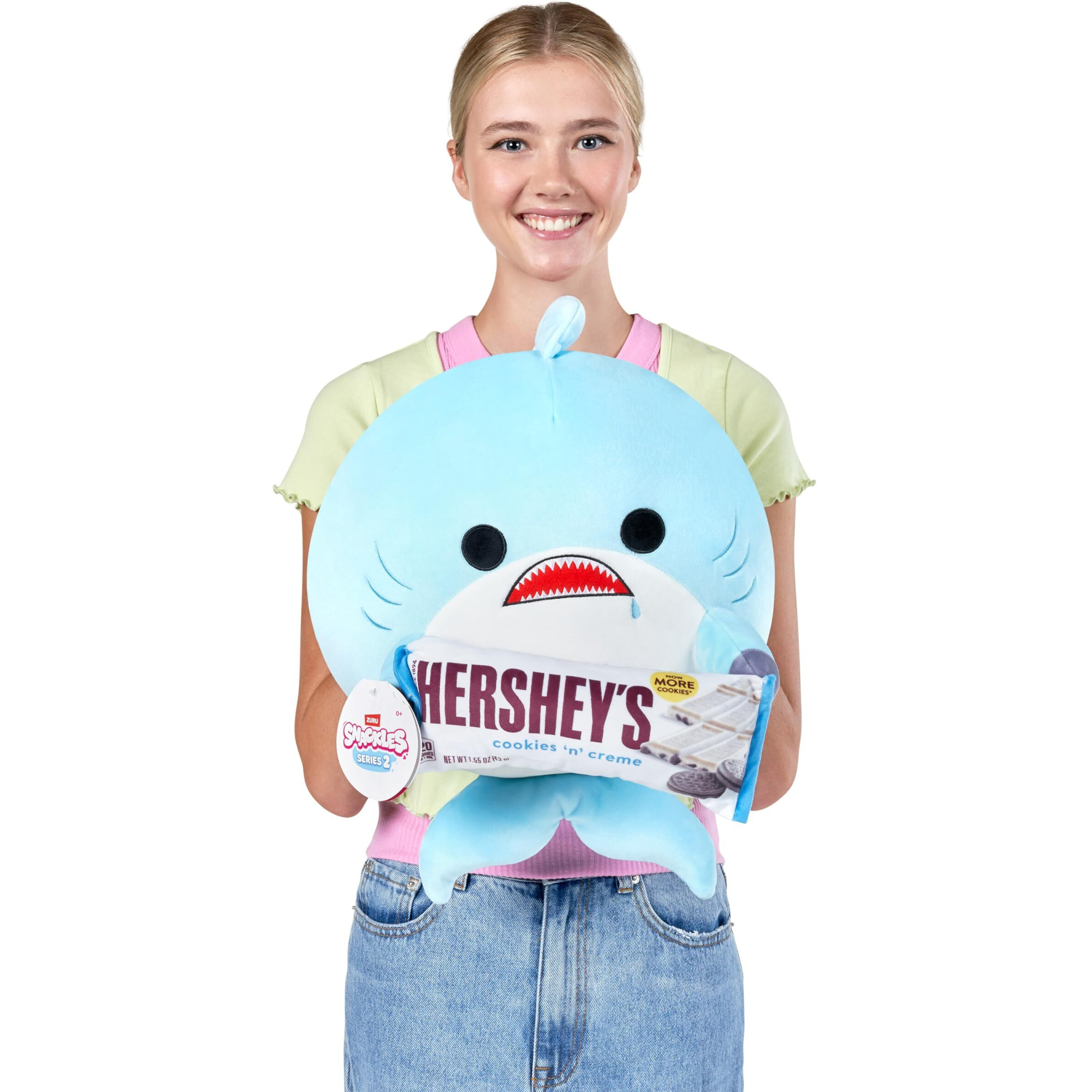 Snackles Series 2 Shark & Hershey (Cookies N Cream) 14 Inch Plush By Zuru, Ultra Soft Plush, Collectible Plush With Real Licensed Brands, Stuffed Animal, Giftable