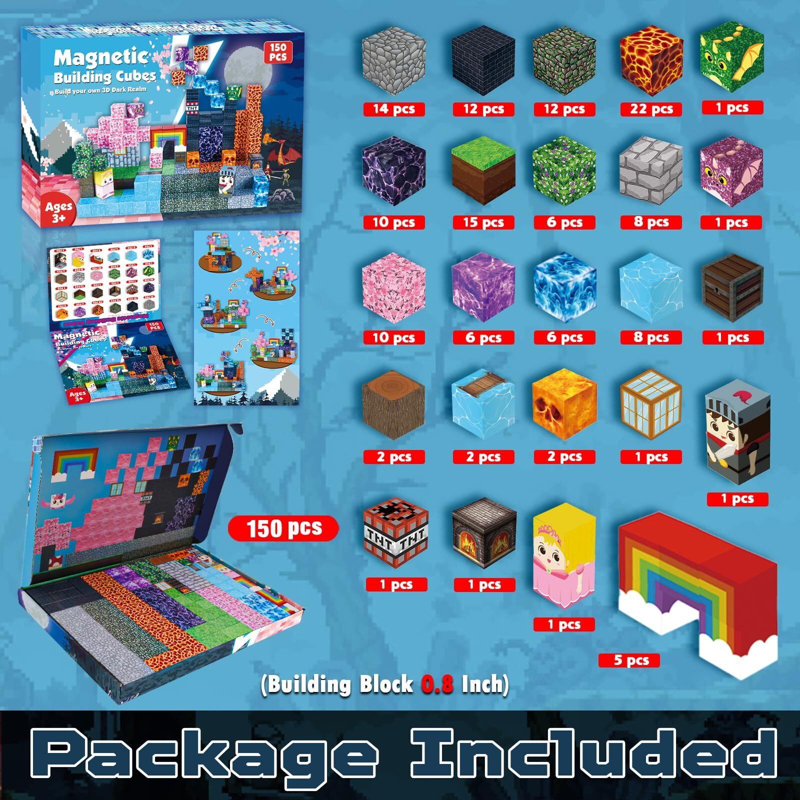 Magnetic Blocks-150 Pcs Build Dark Swordsman's Forest Castle Magnet World - Magnetic Toys For Montessori Toddler Christmas Birthday Gifts - Stem Sensory Toys For 3 4 5 6 7 8 9 10 Year Old Boys & Girls