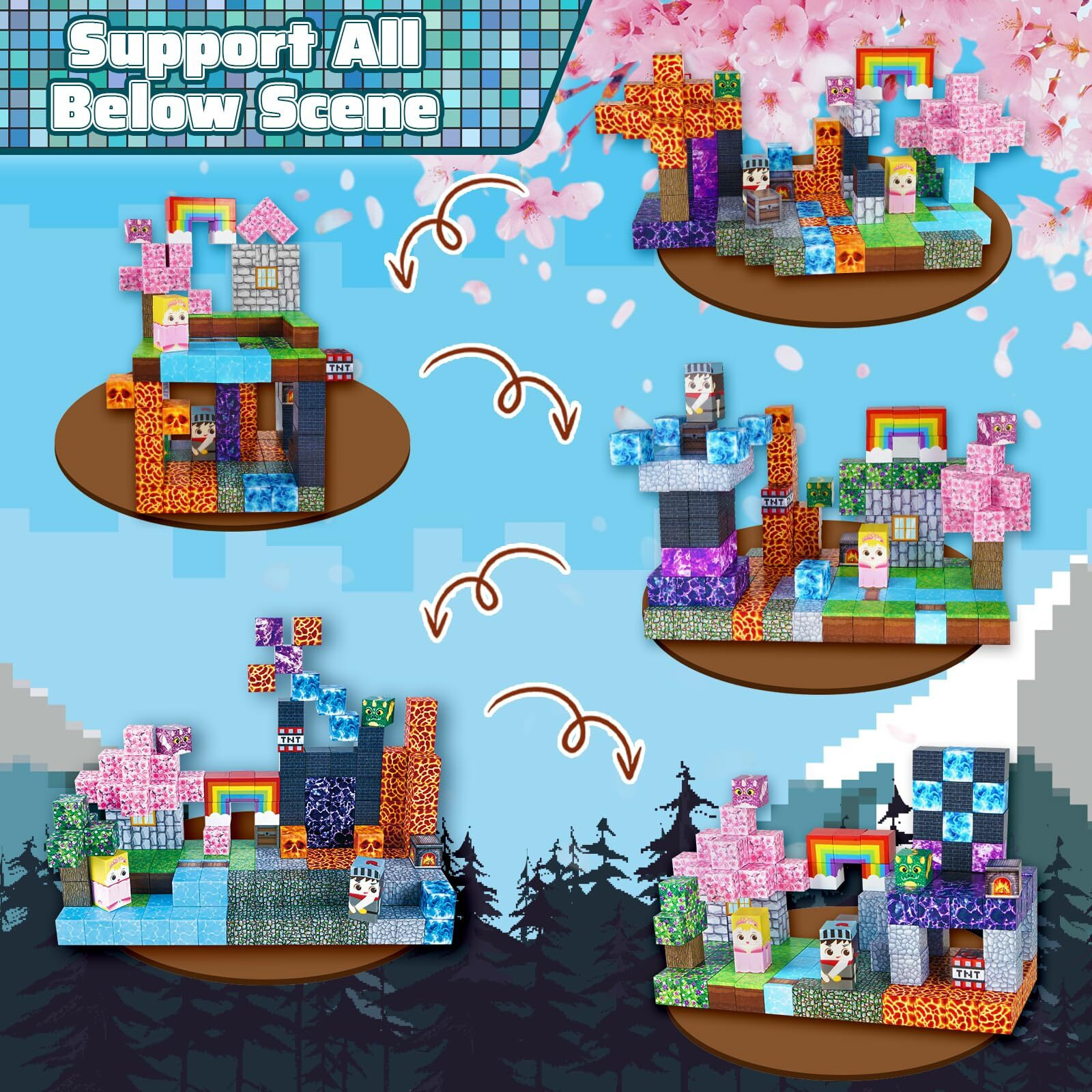 Magnetic Blocks-150 Pcs Build Dark Swordsman's Forest Castle Magnet World - Magnetic Toys For Montessori Toddler Christmas Birthday Gifts - Stem Sensory Toys For 3 4 5 6 7 8 9 10 Year Old Boys & Girls